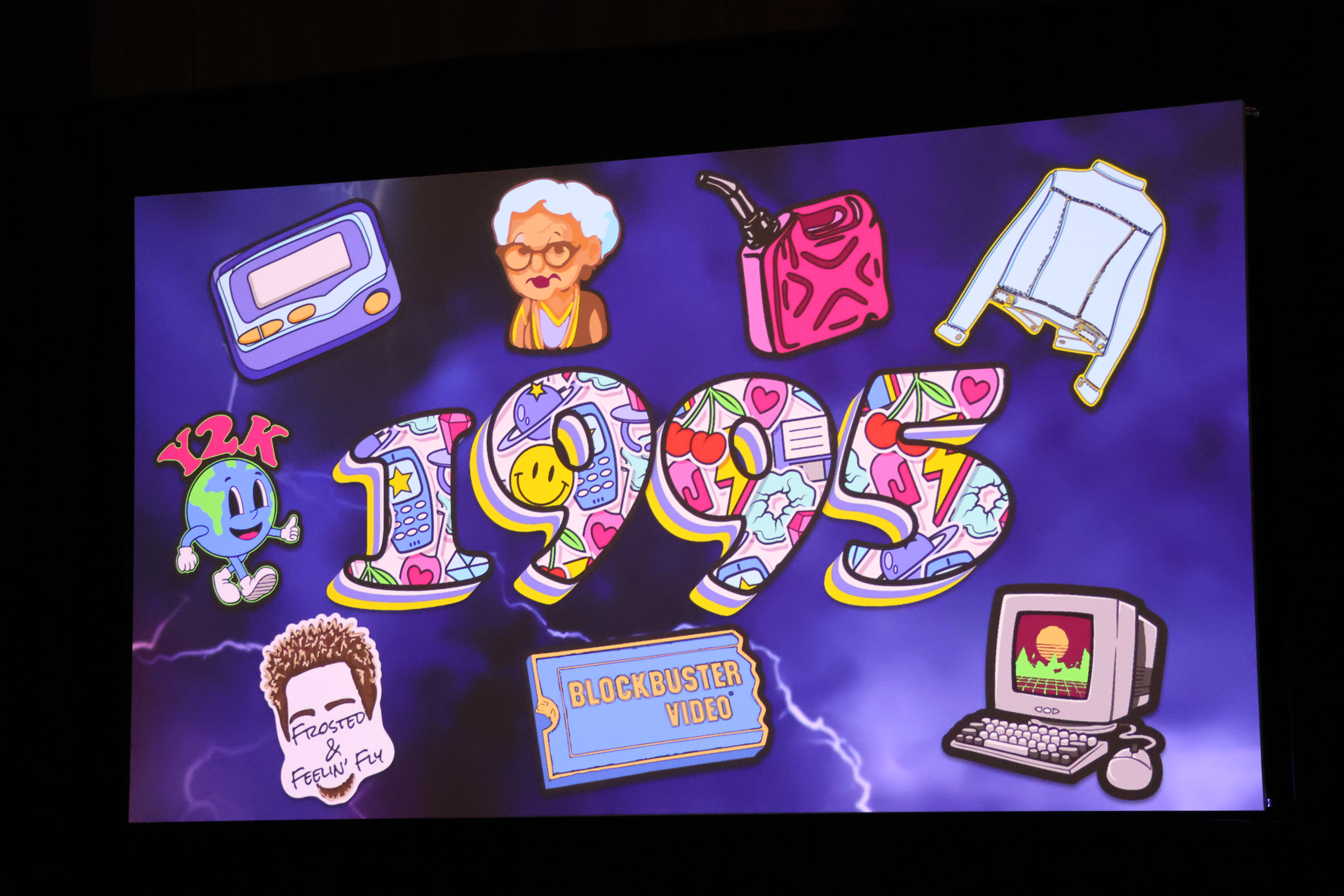 Icons represent 1995, including Blockbuster Video and early dial-up internet services, the year Right at Home was founded in Fremont by Allen Hager.<br />(Tim Trudell / The Daily Record)