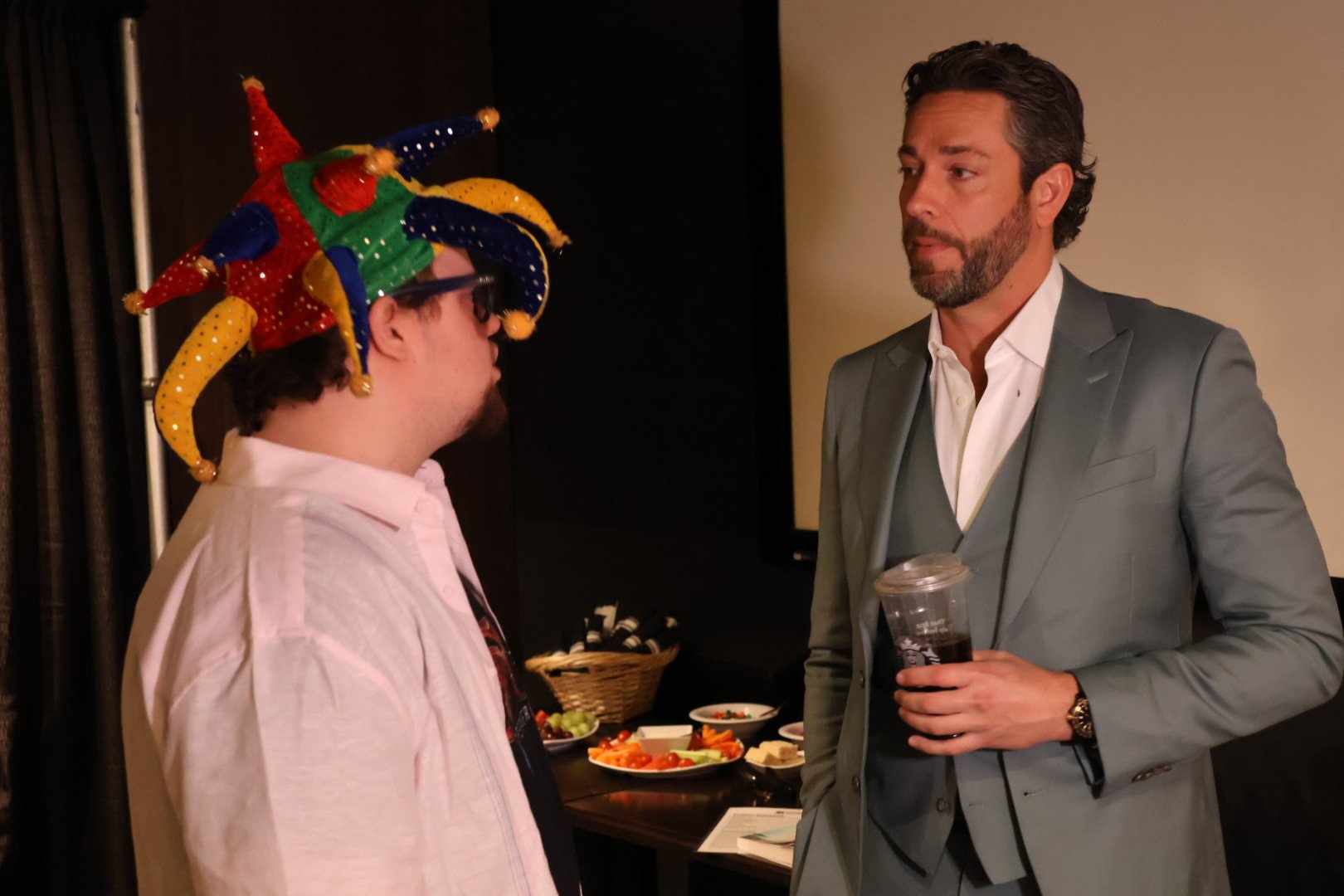 Austin LeRette and actor Zachary Levi chat before the Bellevue premiere of “The Unbreakable Boy.”<br />(Tim Trudell / The Daily Record)