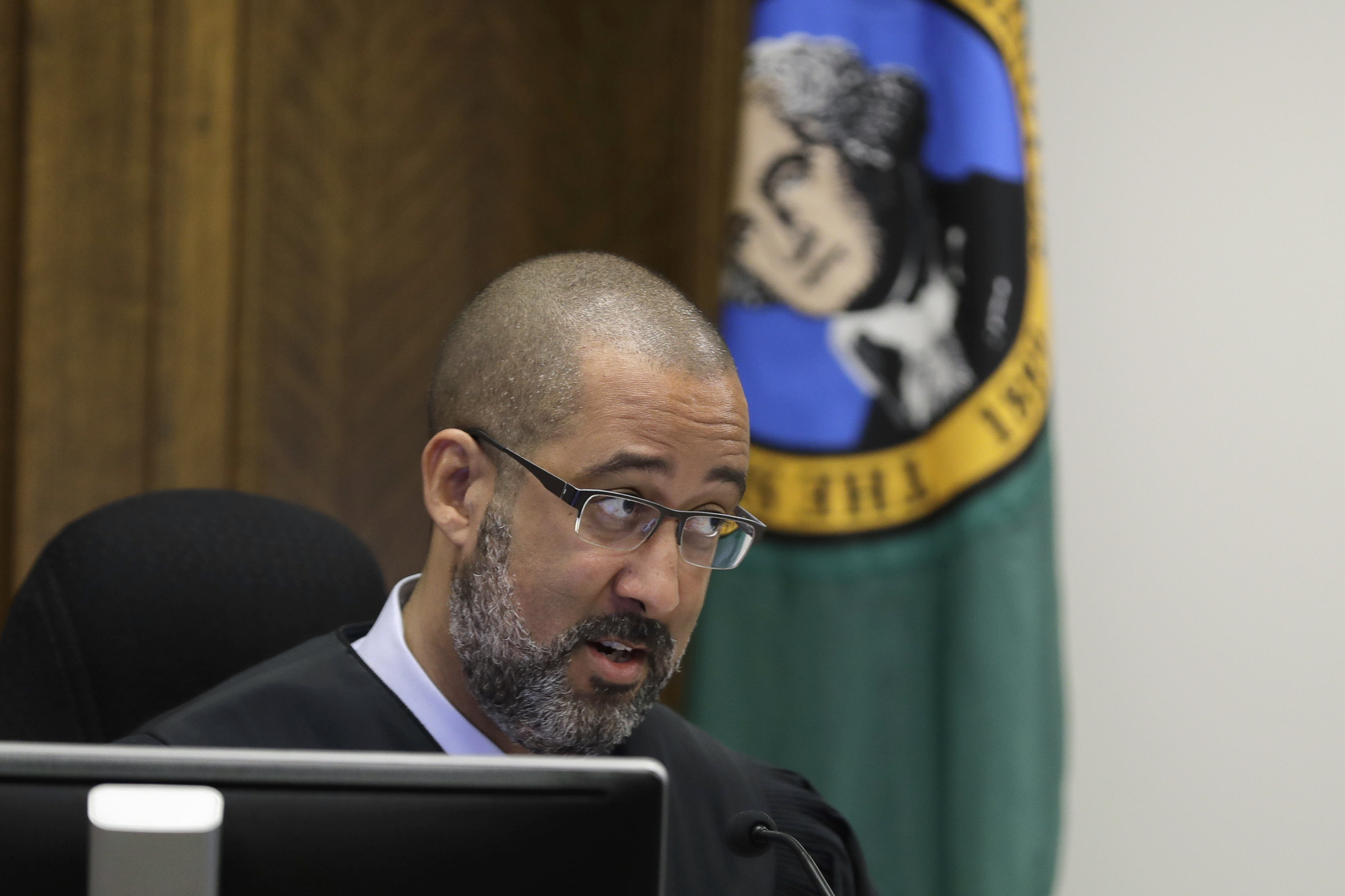 King County Judge Marshall Ferguson speaks during a King County Superior Court hearing, Tuesday, Nov. 26, 2019, in Seattle.<br />(Ted S. Warren / AP Photo)
