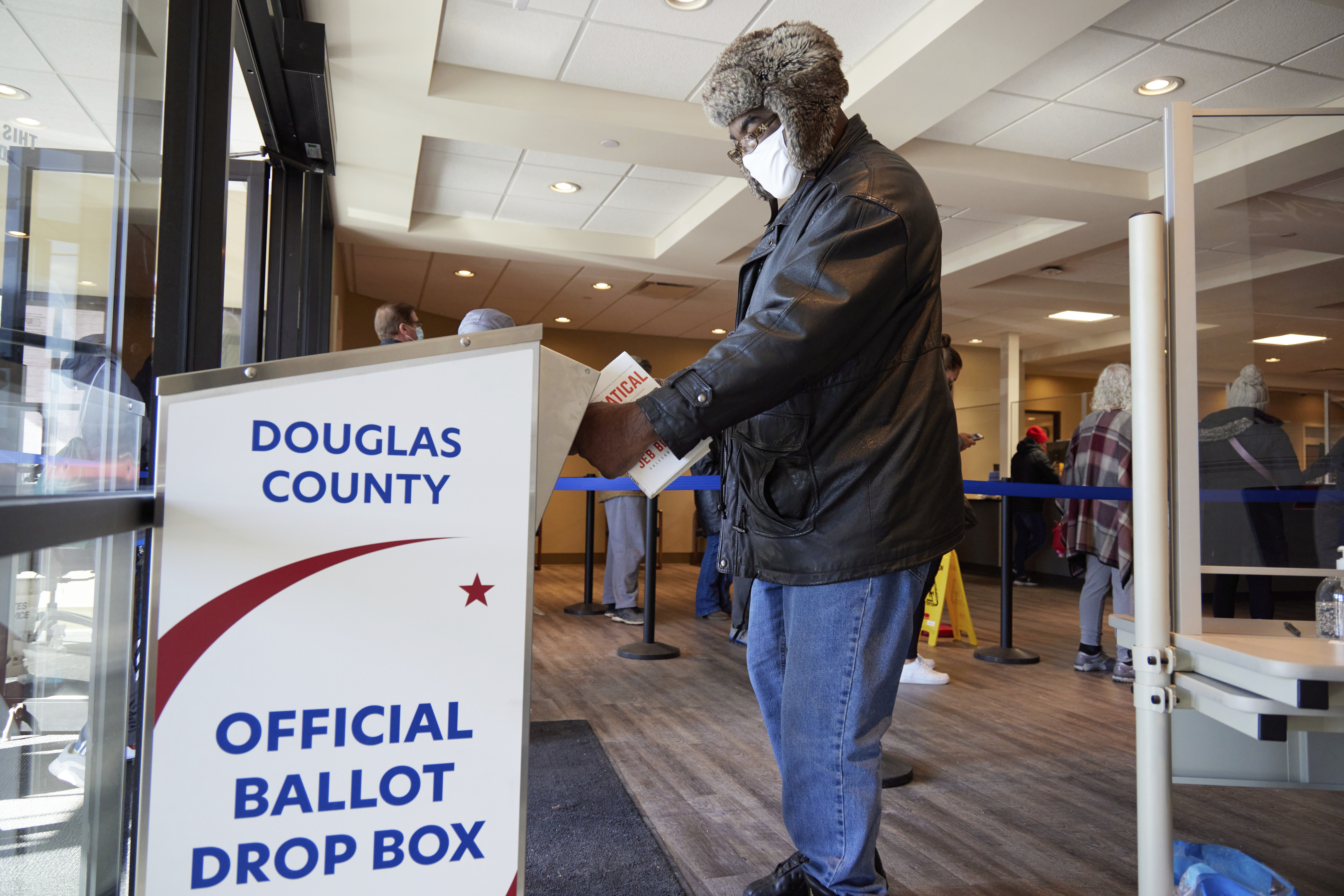 An early ballot drop box at the Douglas County Election Commission offices in Omaha, Neb.<br />(Nati Harnik / AP Photo)