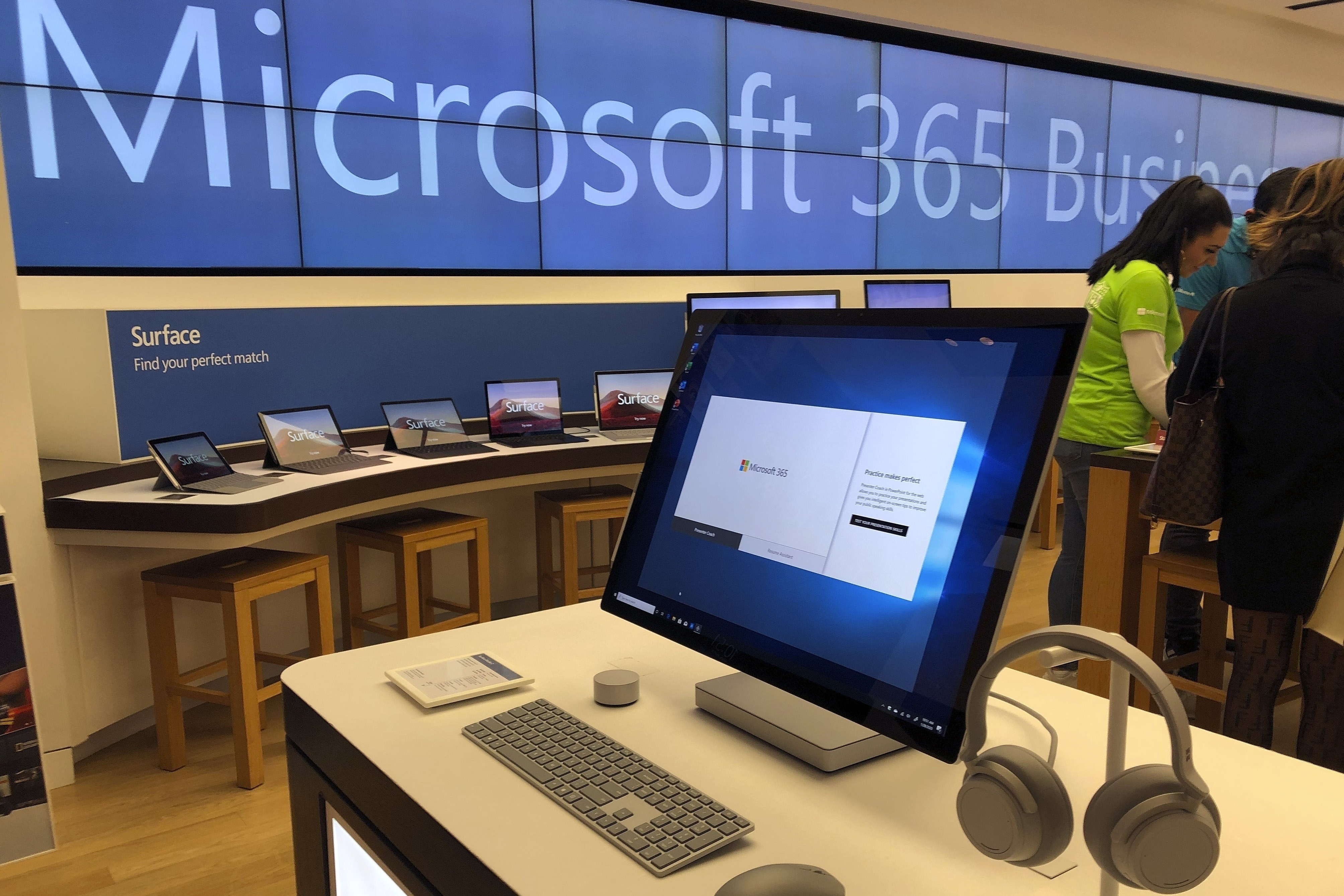 Microsoft computer is among items displayed at a Microsoft store in suburban Boston.<br /> (Steven Senne / AP Photo)