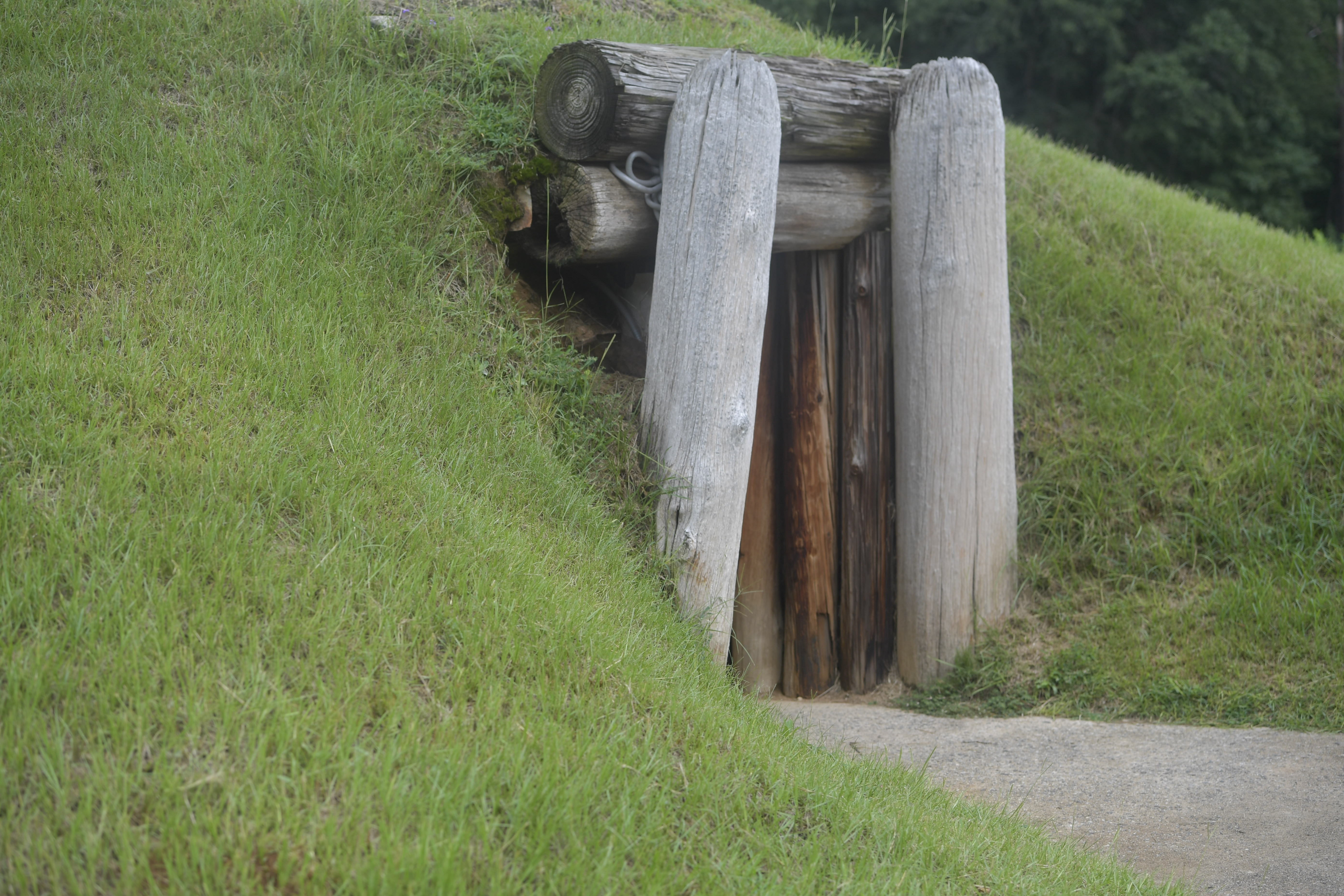 The entrance to the Earth Lodge, where Native Americans held council meetings for 1,000 years until their forced removal in the 1820s, in Macon, Ga., is seen on Aug. 22, 2022. The lodge would be a highlight of the Ocmulgee National Park and Preserve.<br />(Sharon Johnson / AP Photo)