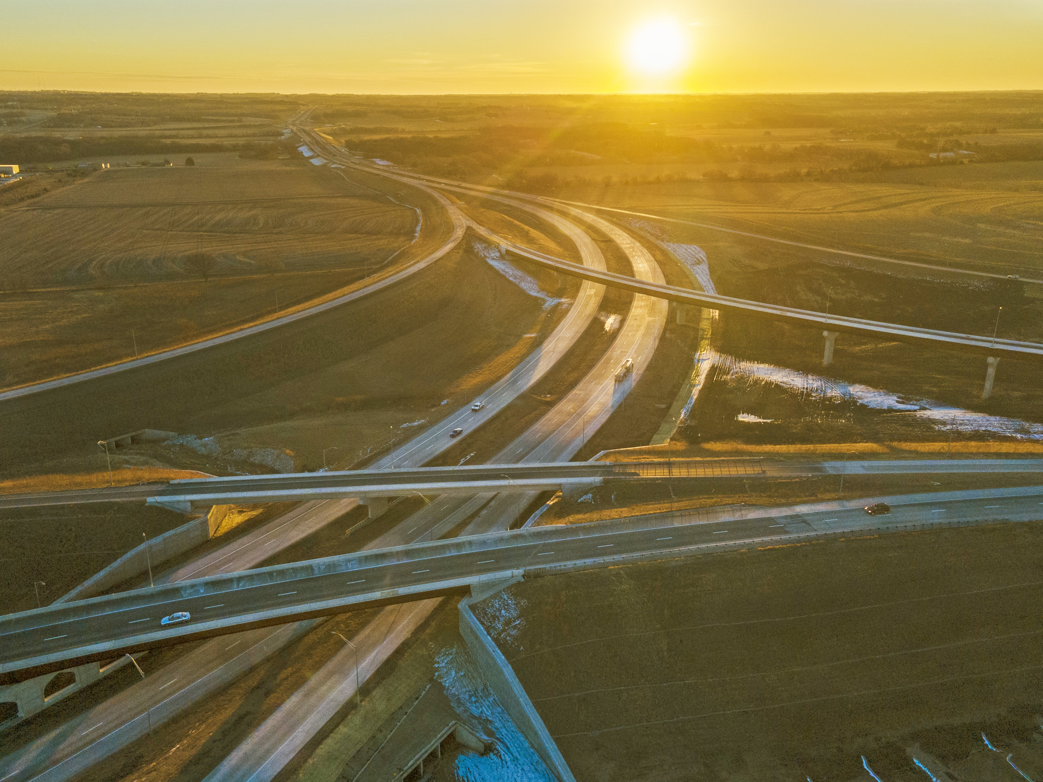 Drivers navigate their morning commute along the recently completed south interchange of the South Beltway on Friday, Feb. 3, 2023 in Lincoln, Neb.  (Kenneth Ferriera / Lincoln Journal Star via AP)