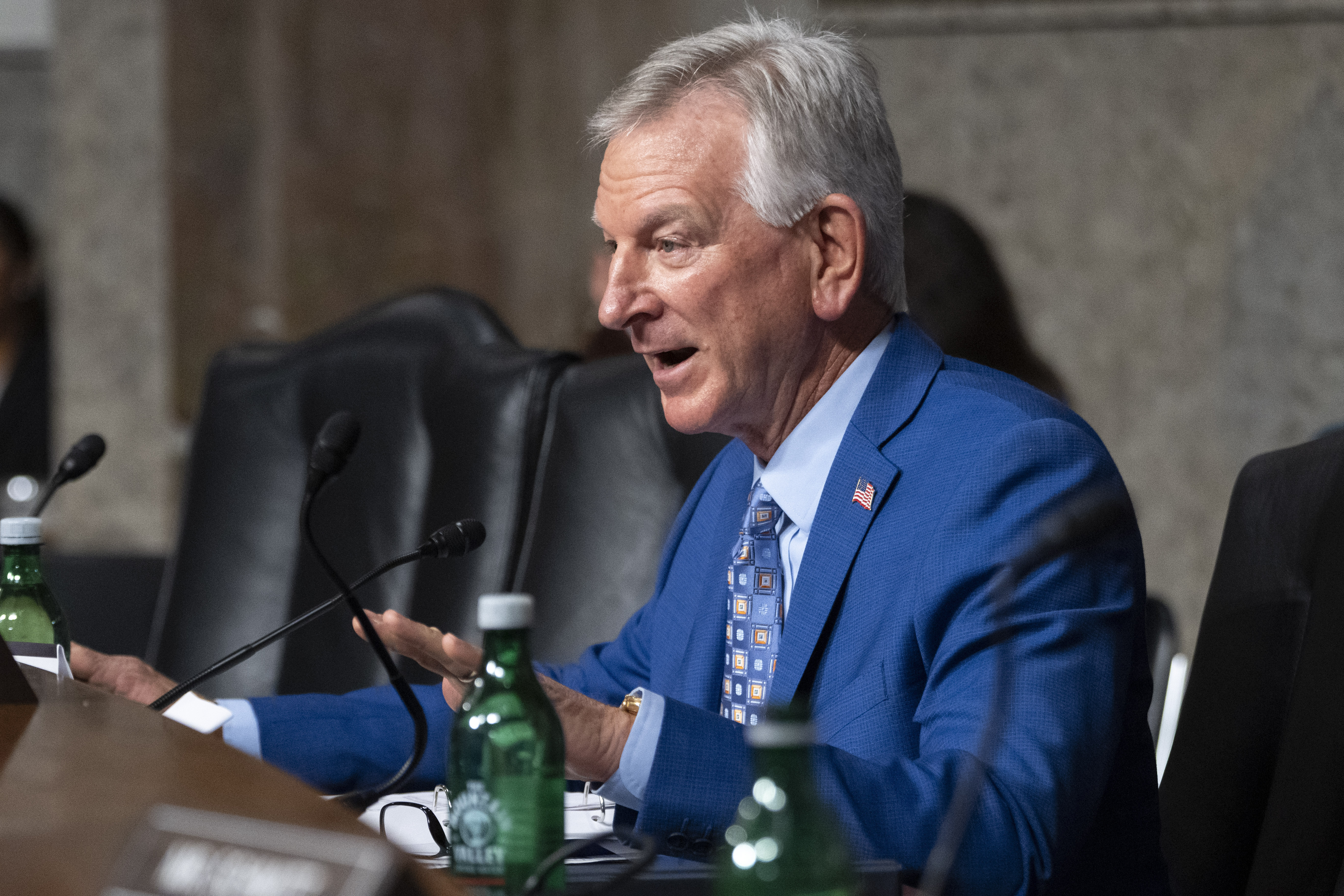 Sen. Tommy Tuberville, R-Ala., during a Senate Armed Services Committee hearing on Navy Adm. Lisa Franchetti’s nomination for reappointment to the grade of admiral and to be Chief of Naval Operations, Thursday, Sept. 14, 2023, on Capitol Hill in Washington.<br />(Jacquelyn Martin / AP Photo)