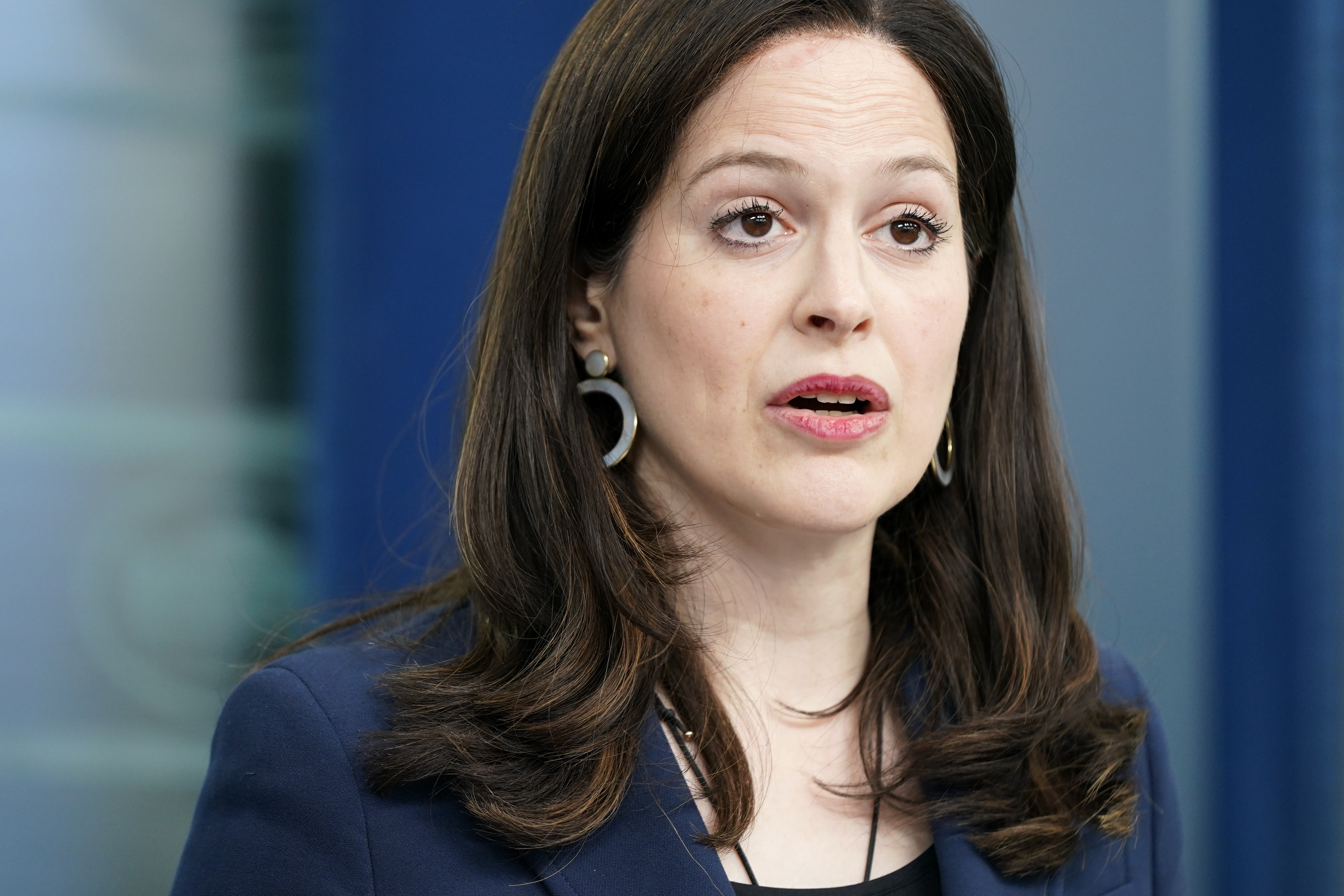 Anne Neuberger, Deputy National Security Advisor for Cyber and Emerging Technology, speaks during a news briefing at the White House, Monday, March 21, 2022, in Washington.<br />(Patrick Semansky / AP Photo)