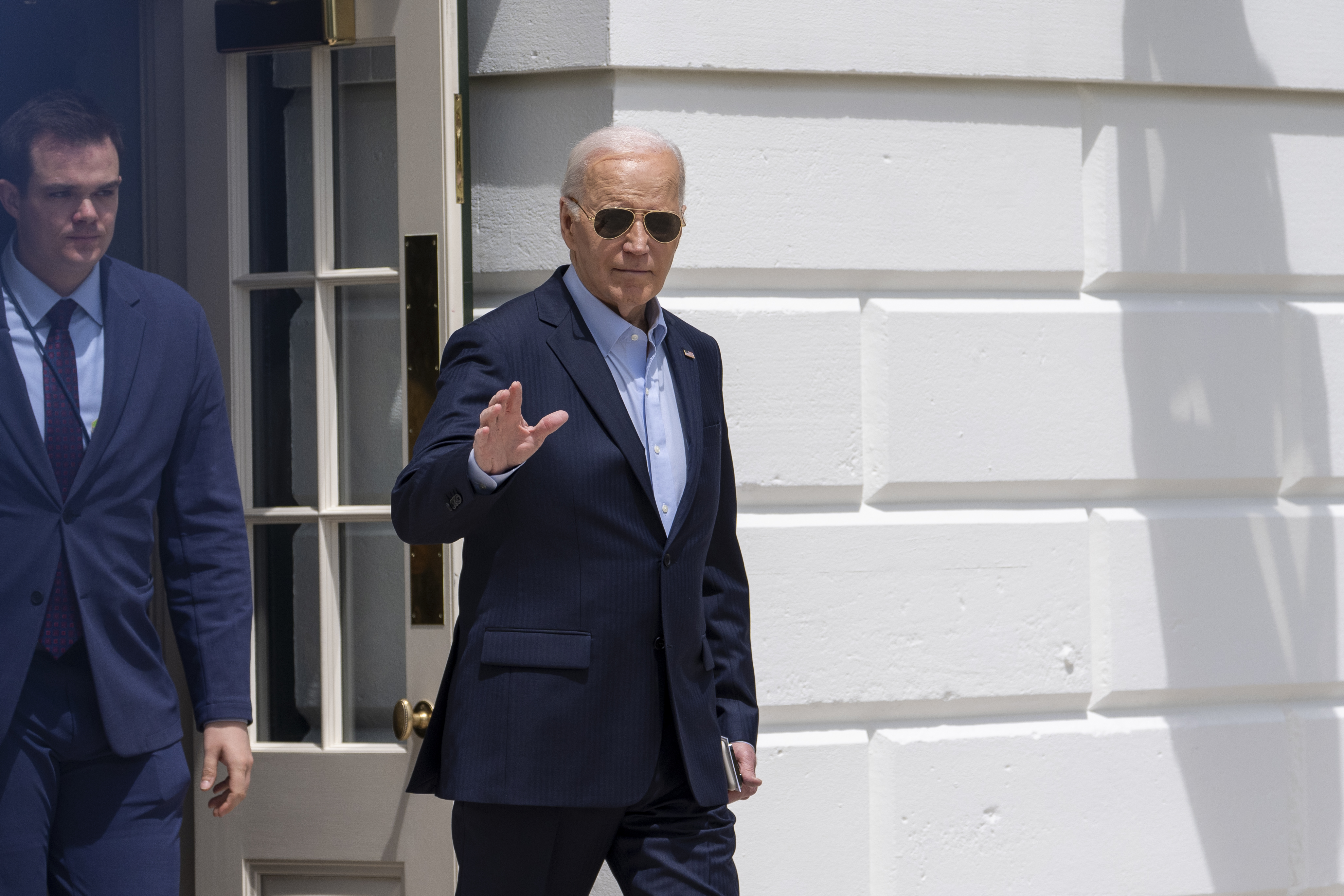 President Joe Biden waves as he walks to Marine One for departure from the South Lawn of the White House, Tuesday, April 30, 2024, in Washington. Biden is headed to Delaware.<br />(Alex Brandon / AP Photo)