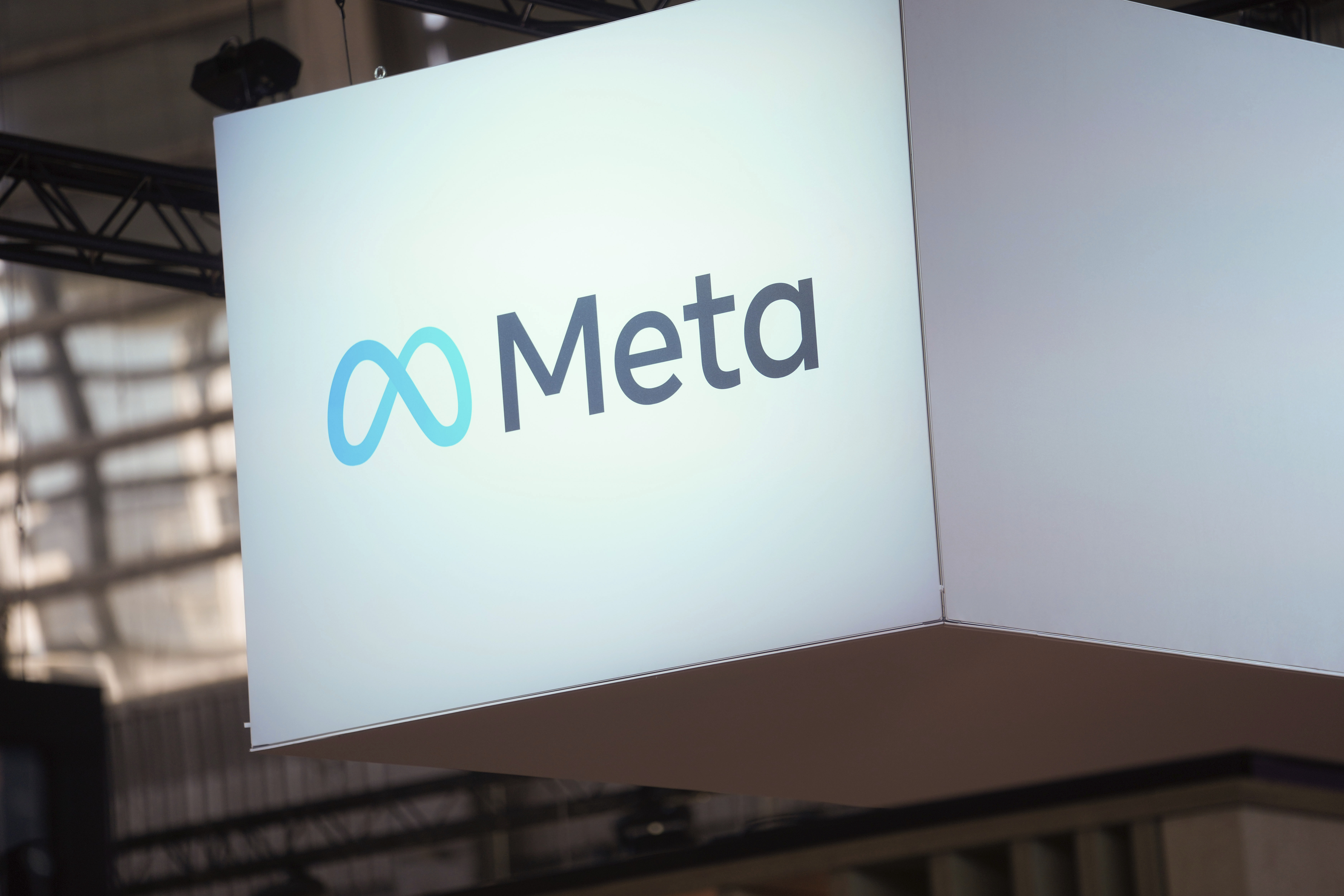 The Meta logo is seen at the Vivatech show in Paris, France, Wednesday, June 14, 2023. The European Union opened fresh investigations Thursday, May 16, 2024 into Facebook and Instagram over suspicions that they&#039;re failing to protect children online, in violation of the bloc&#039;s strict digital regulations for social media platforms.<br />(Thibault Camus / AP Photo)
