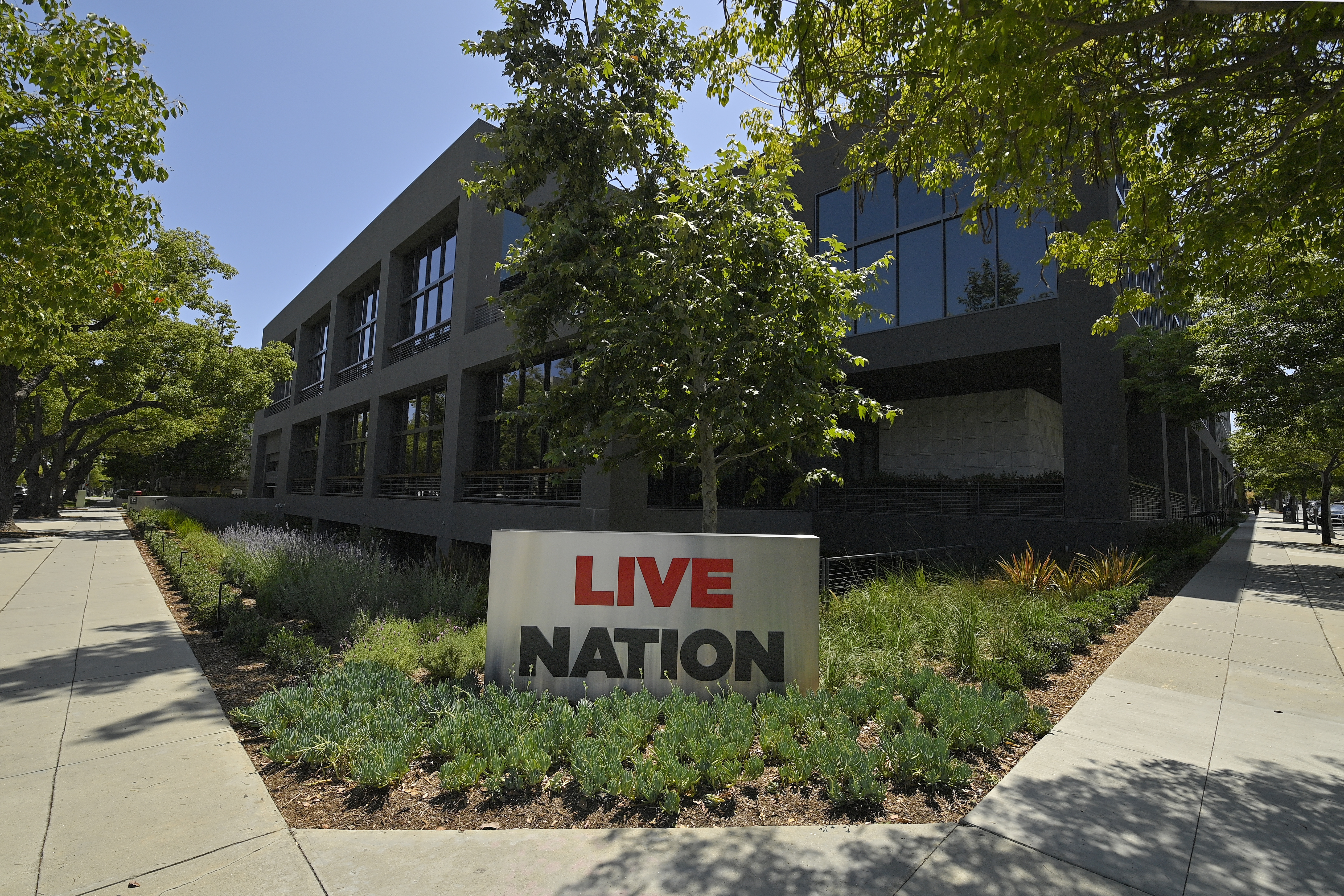 The headquarters of Live Nation is shown June 29, 2020, in Beverly Hills, Calif. The Justice Department was expected to file a sweeping antitrust lawsuit against Ticketmaster and its parent company, Live Nation Entertainment, on Thursday, May 23, 2024.<br />(Mark J. Terrill / AP Photo)