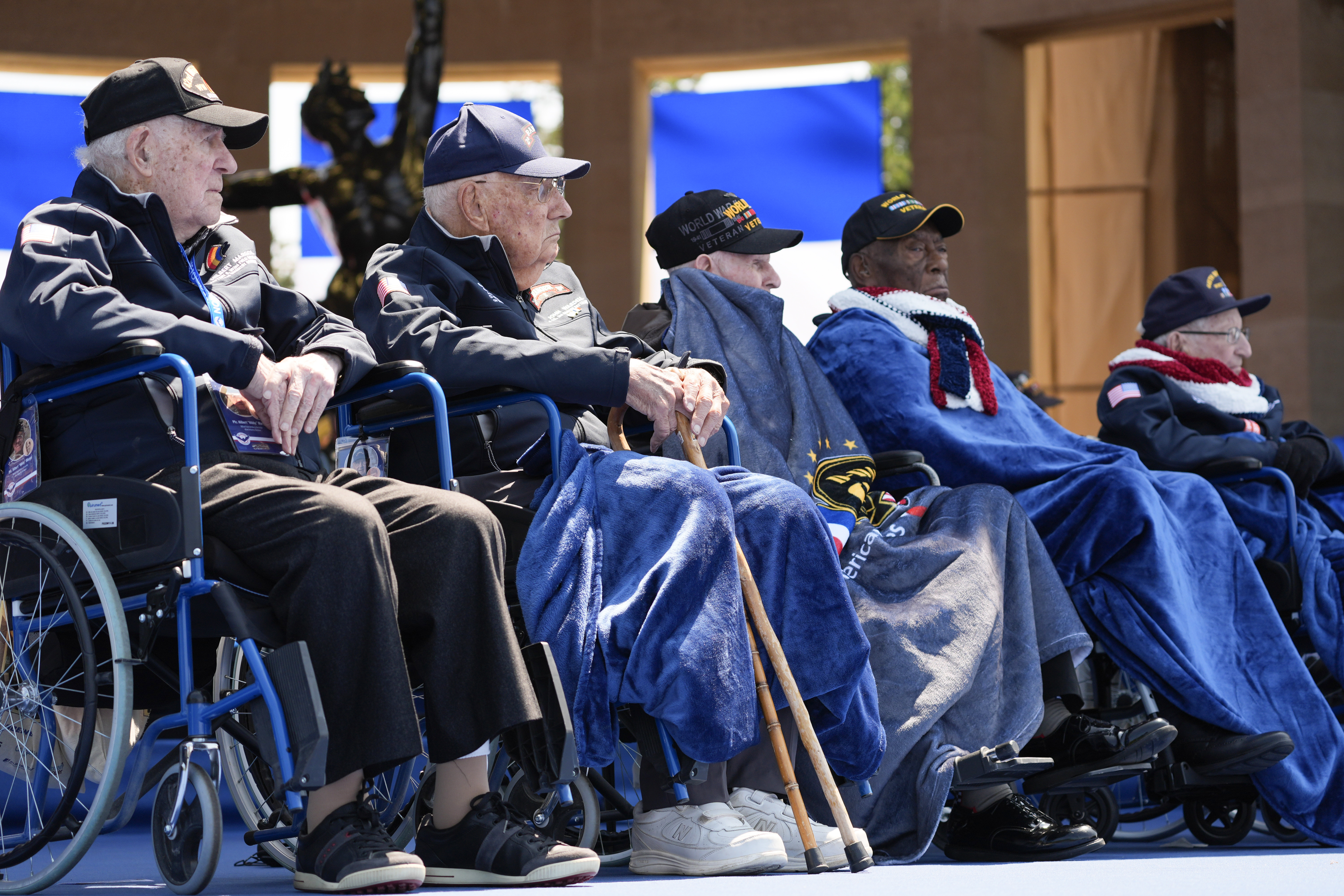World War II veterans listen during a ceremony to mark the 80th anniversary of D-Day, Thursday, June 6, 2024, in Normandy.<br />(Evan Vucci / AP Photo)