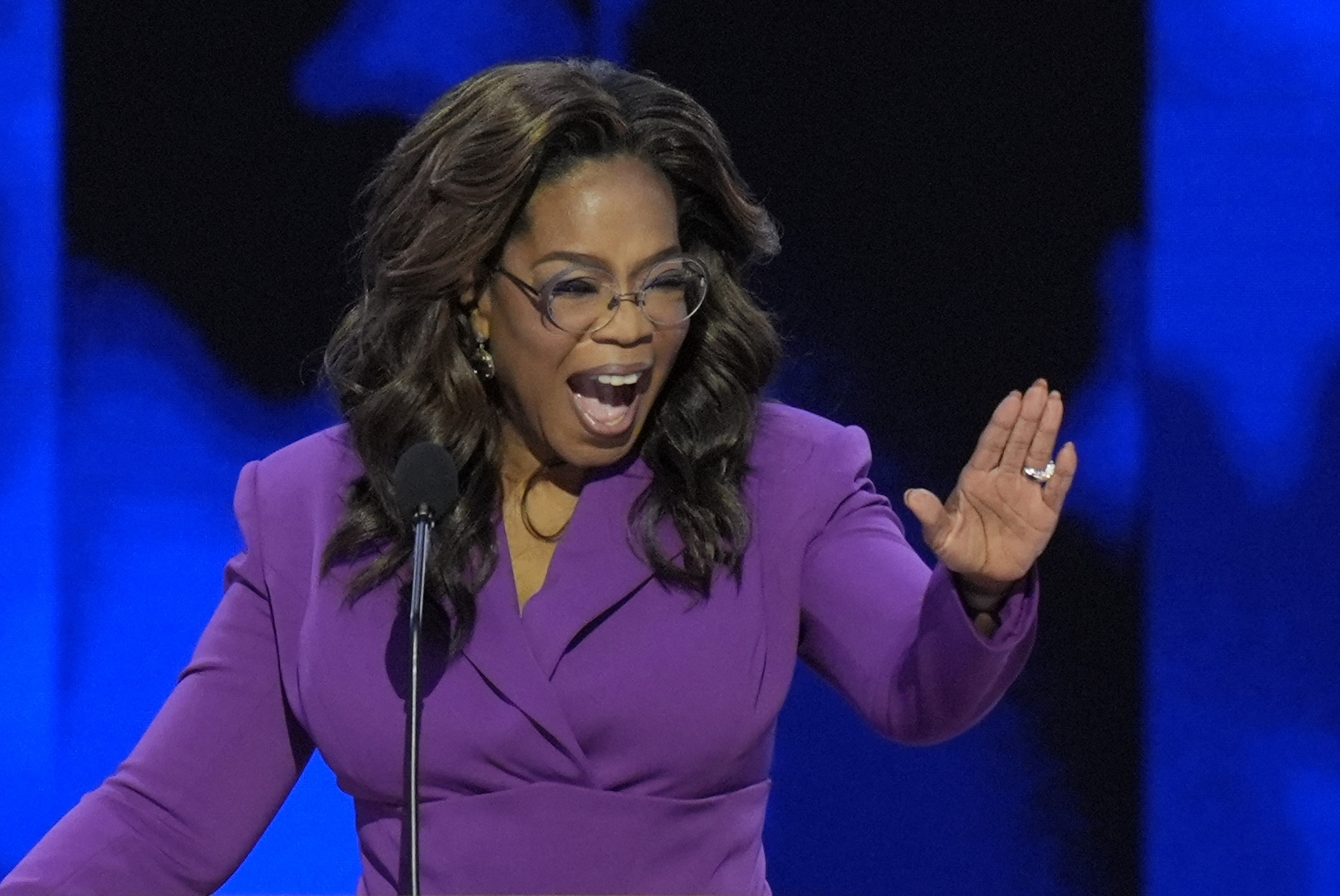 Oprah Winfrey speaks during the Democratic National Convention Wednesday, Aug. 21, 2024, in Chicago.<br /> (J. Scott Applewhite / AP Photo)
