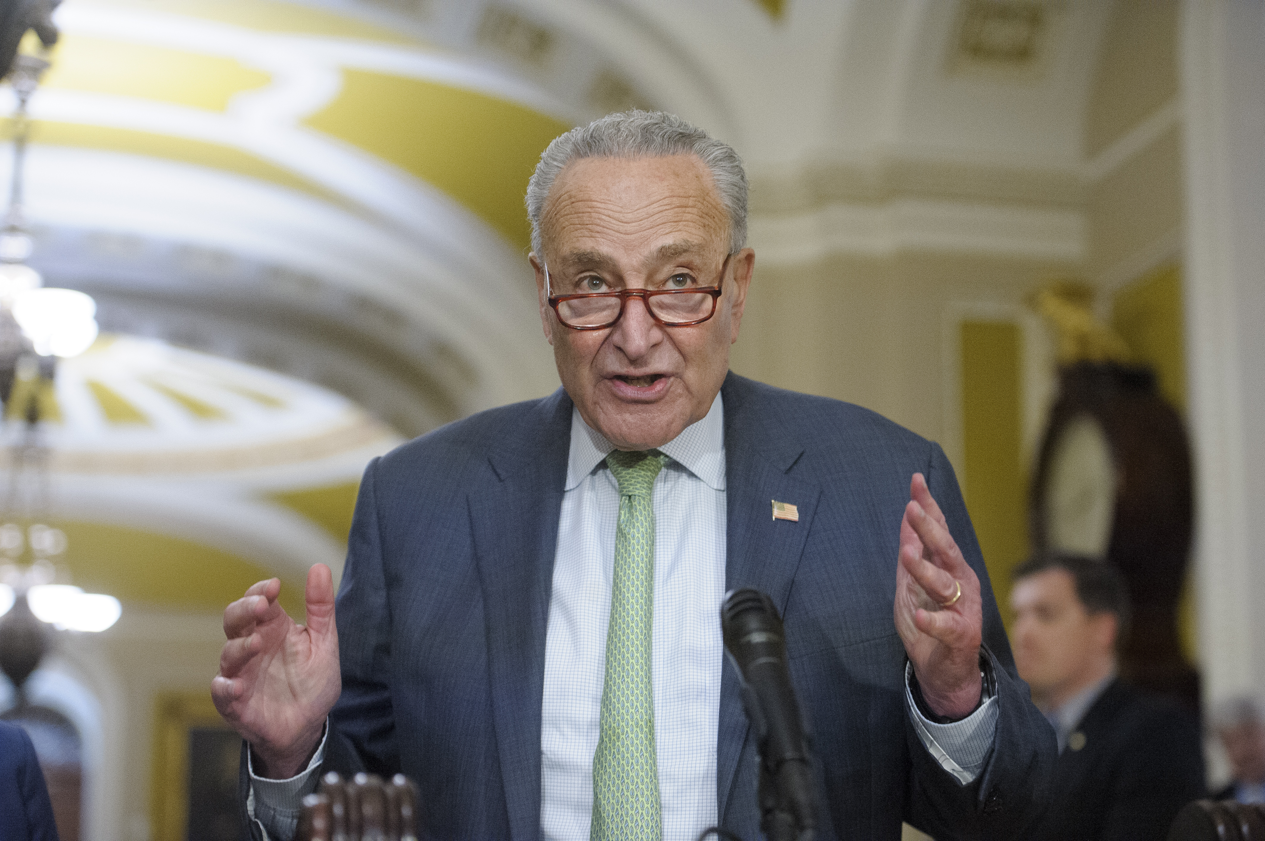 Senate Majority Leader Chuck Schumer, D-N.Y., offers remarks following the Senate Democrat policy luncheon at the Capitol in Washington, Tuesday, Sept. 10, 2024.<br />(Rod Lamkey, Jr. / AP Photo)