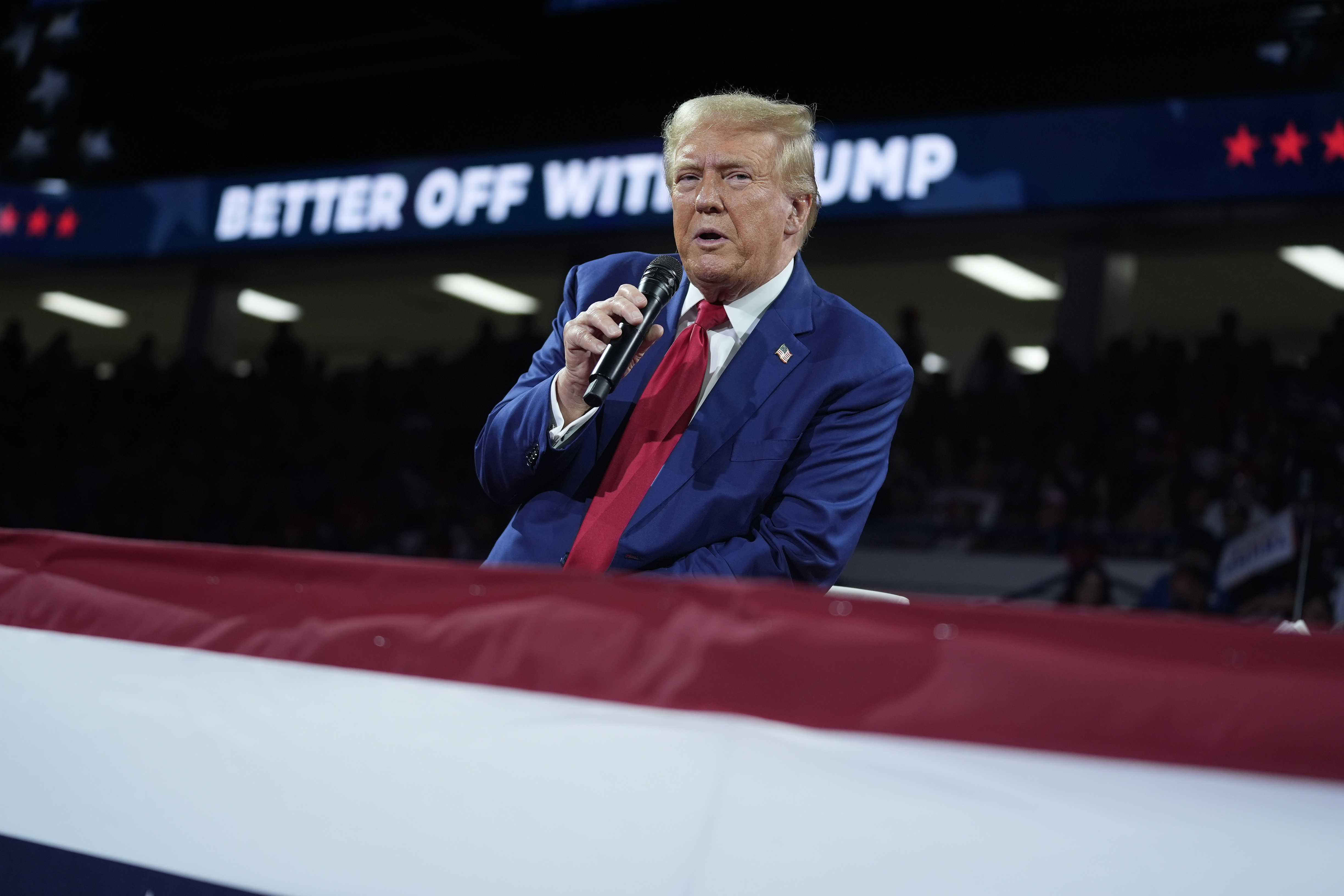 Republican presidential candidate former President Donald Trump speaks during a town hall event at the Dort Financial Center, Tuesday, Sept. 17, 2024, in Flint, Mich.<br />(Evan Vucci / AP Photo)