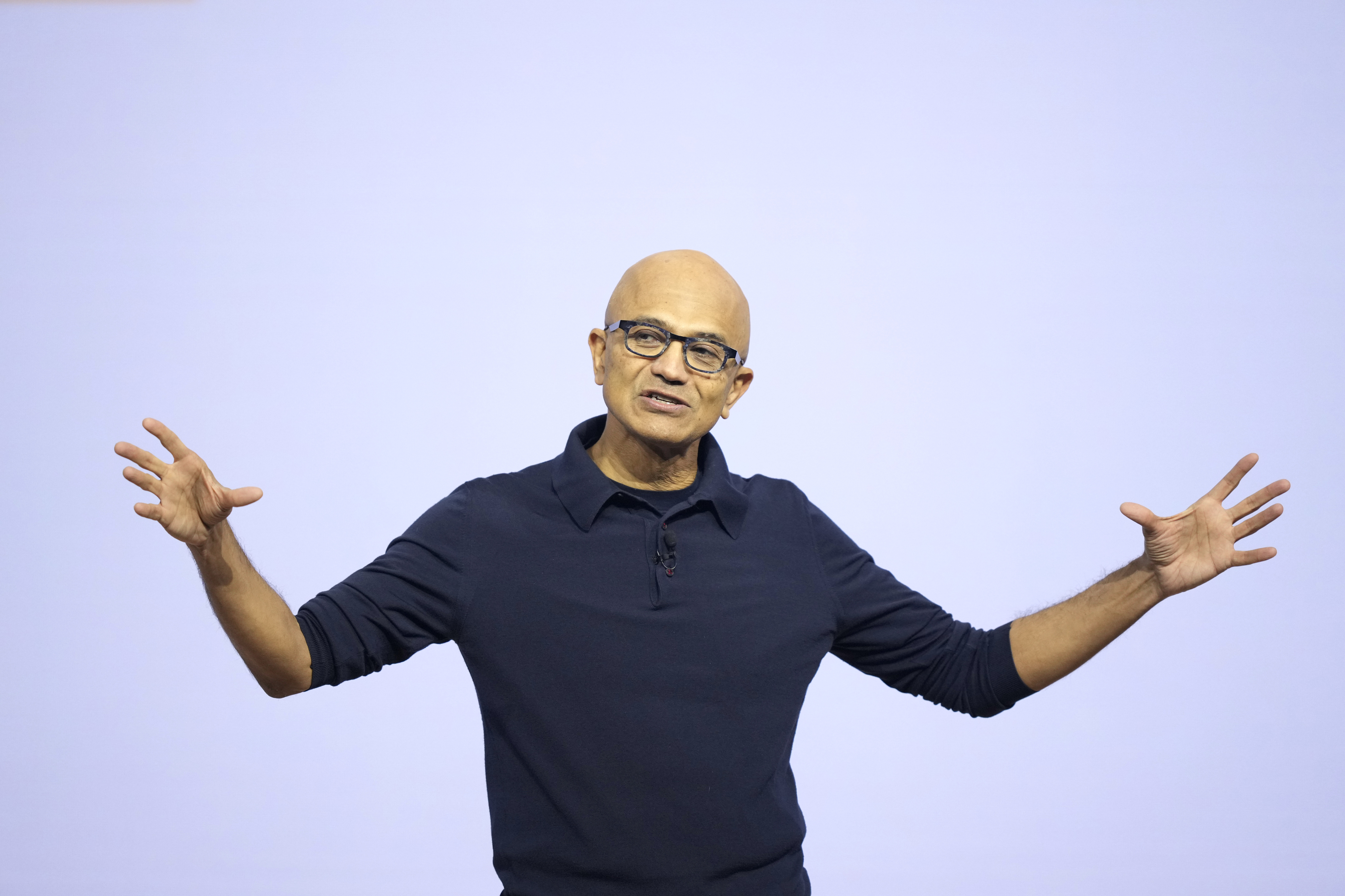Microsoft CEO Satya Nadella delivers the keynote address at Microsoft&#039;s Ignite 2024 conference Tuesday, Nov. 19, 2024, in Chicago.<br />(Charles Rex Arbogast / AP Photo)
