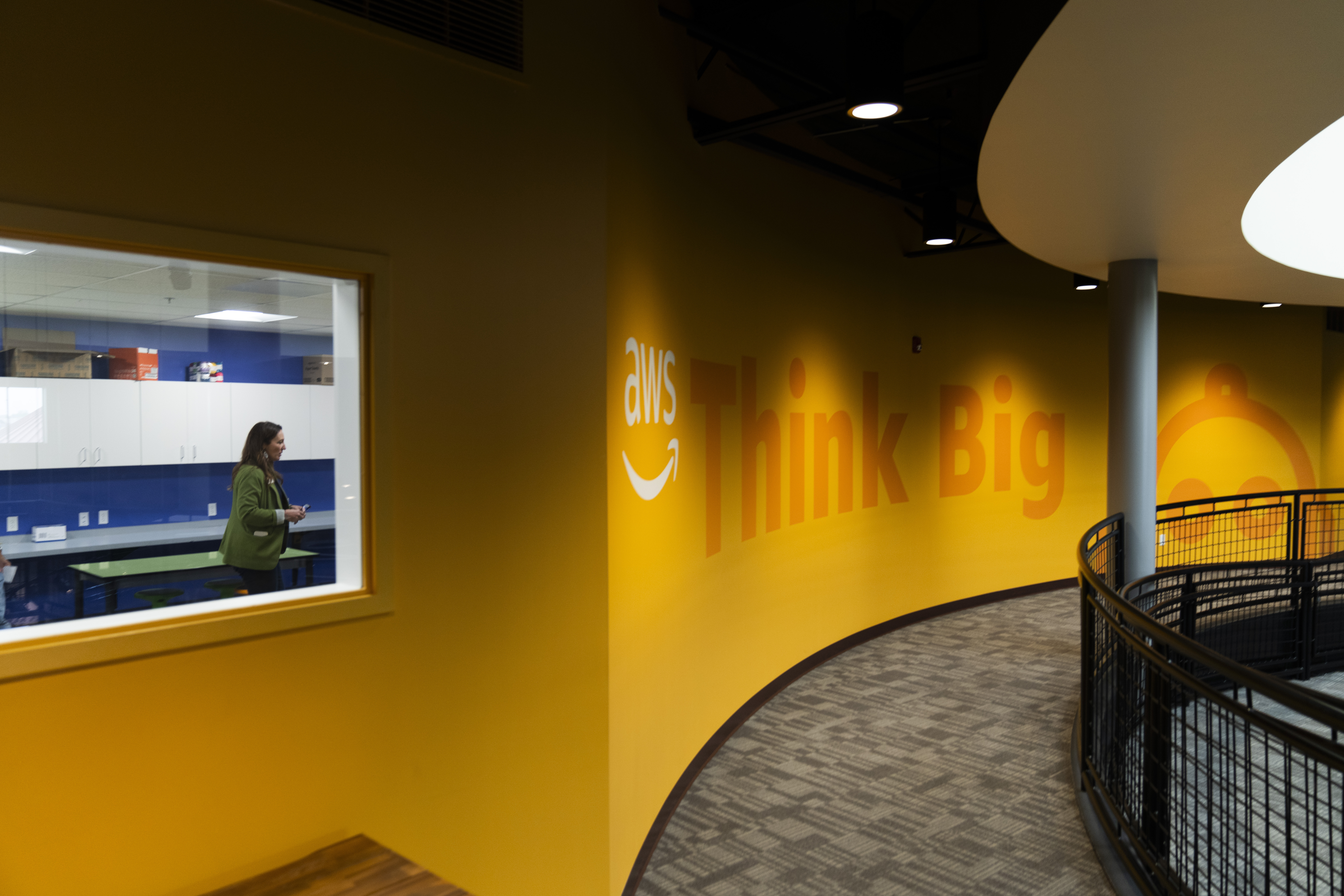 Torrie Griggs, Boardman Chamber of Commerce CEO, gives a tour of the AWS Think Big Space at the Sage Center on Friday, Aug. 23, 2024, in Boardman, Ore.<br />(Jenny Kane / AP Photo)