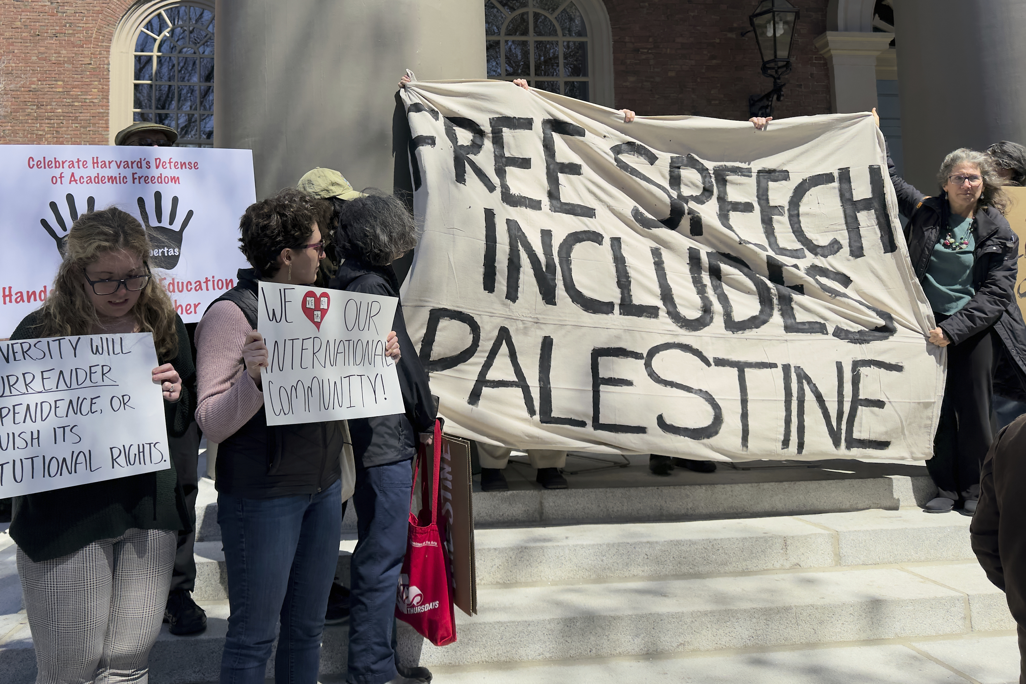 Students, faculty and members of the Harvard University community rally, Thursday, April 17, 2025, in Cambridge, Mass.<br />(AP Photo)