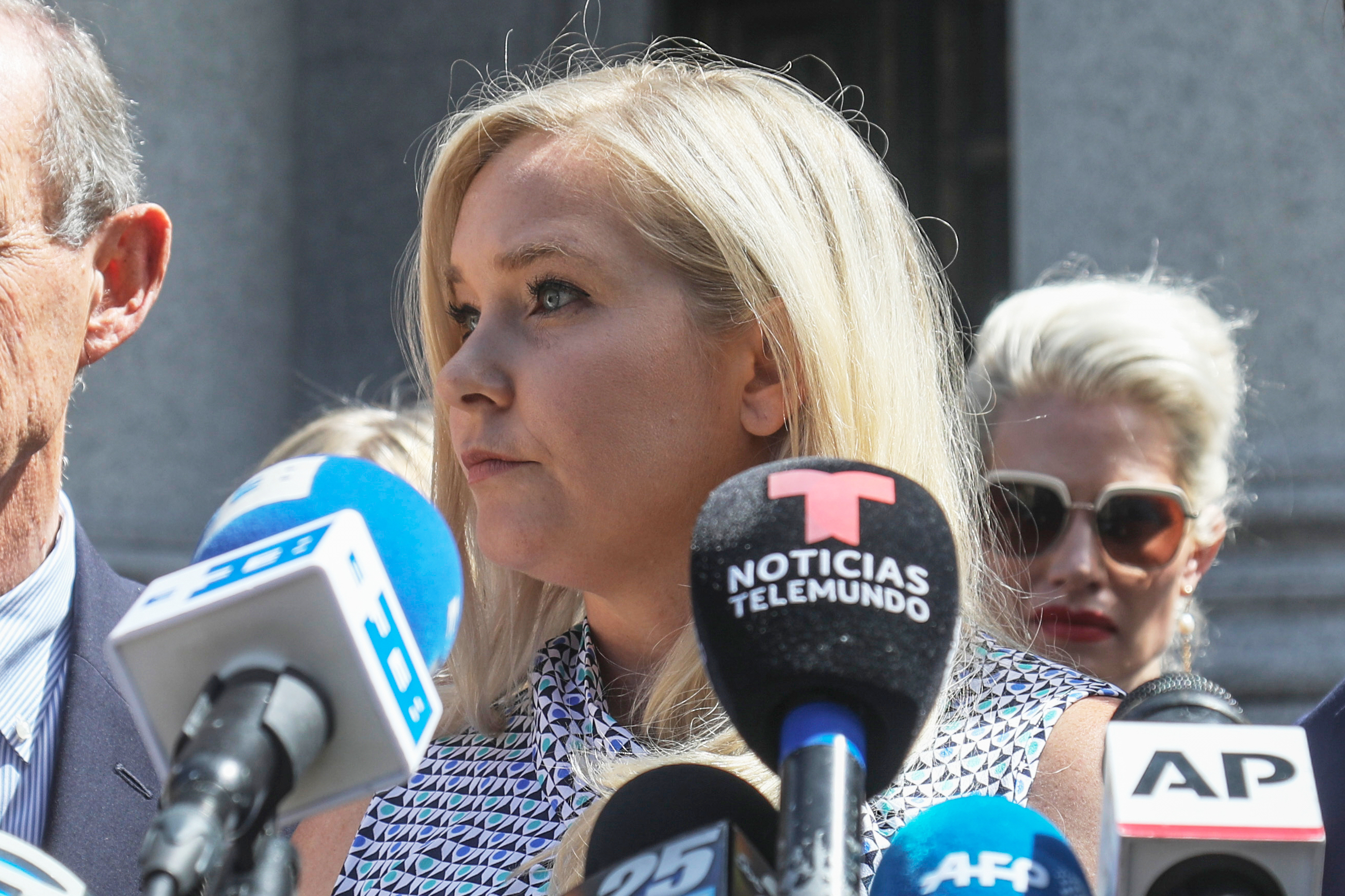 Virginia Giuffre holds a news conference outside a Manhattan court in New York, Aug. 27, 2019.<br />(Bebeto Matthews / AP Photo)