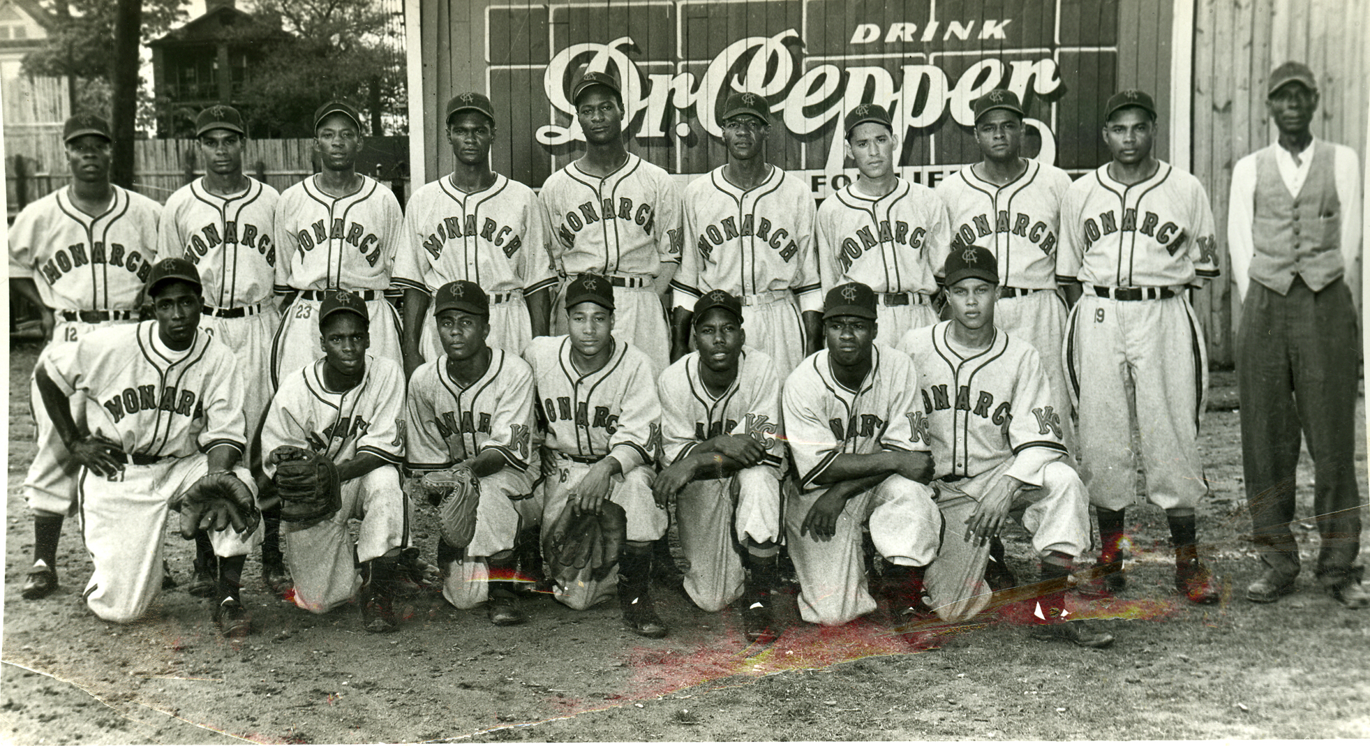 The Kansas City Monarchs, pictured here in 1948, were frequent visitors to Oxford, Nebraska. That year the barnstorming Monarchs defeated the Memphis Red Sox in a game played in Oxford. The contest is now believed to be one of the first major league games played in Nebraska following a 2020 decision by Major League Baseball to elevate the Negro Leagues to “Major League” status. (Courtesy of the Negro Leagues Baseball Museum)