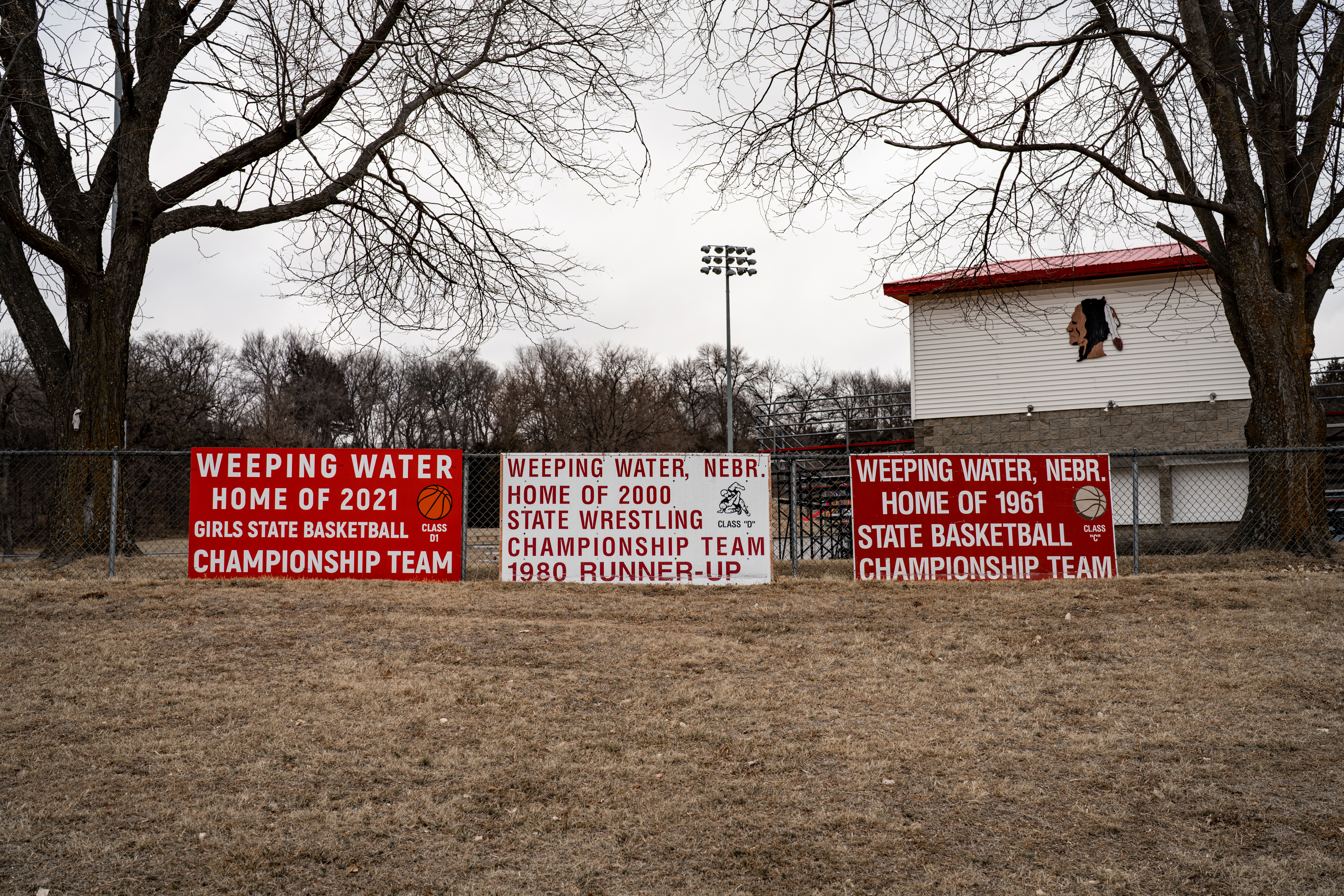 The town of Weeping Water welcomes you with memories of state championship wins and losses. The school, with 299 total students in kindergarten through 12th grade, is, like many small school districts, struggling to recruit teachers. School leaders proposed the switch to a four-day week in large part to lure and keep teachers. (Abiola Kosoko / Flatwater Free Press)