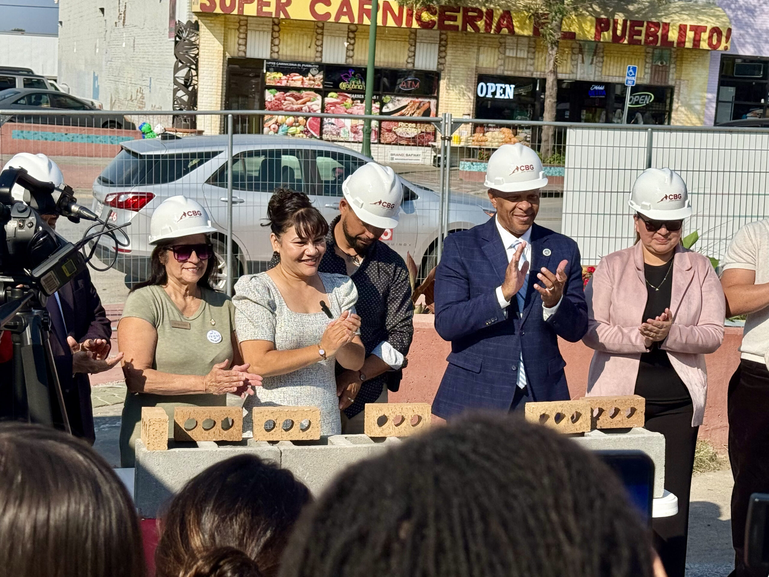 Special guest speakers during ceremonial groundbreaking of the South Omaha Global Market on Thursday.<br />(Cindy Gonzalez / Nebraska Examiner)