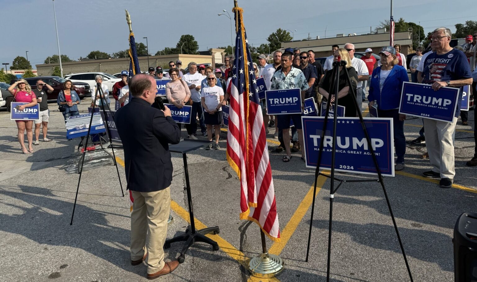 Nebraska Republican Party Chairman Eric Underwood speaks at the Trump campaign’s grand opening of its joint office with the Republican National Committee.<br />(Aaron Sanderford / Nebraska Examiner)