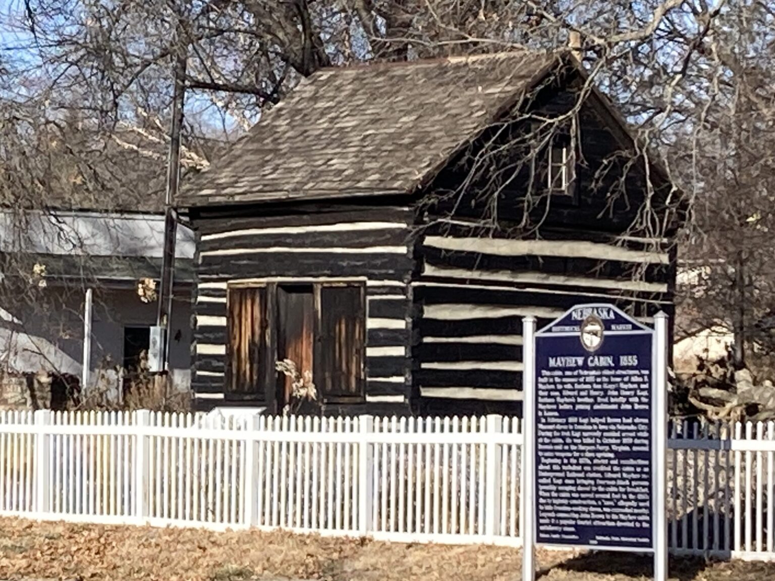 Historians differ about whether the Allen Mayhew Cabin, built in 1852, was a stop on the Underground Railroad. But the cabin, built from cottonwood, is one of the oldest structures in Nebraska, predating statehood.<br />(Paul Hammel / Nebraska Examiner)