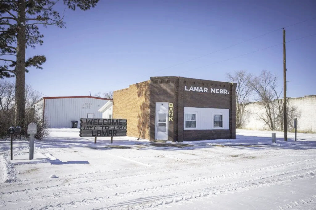 The former village office in Lamar. Local farmers still gather there every morning to talk over coffee and cards.<br /> (Chris Loeffler Photography / Flatwater Free Press)