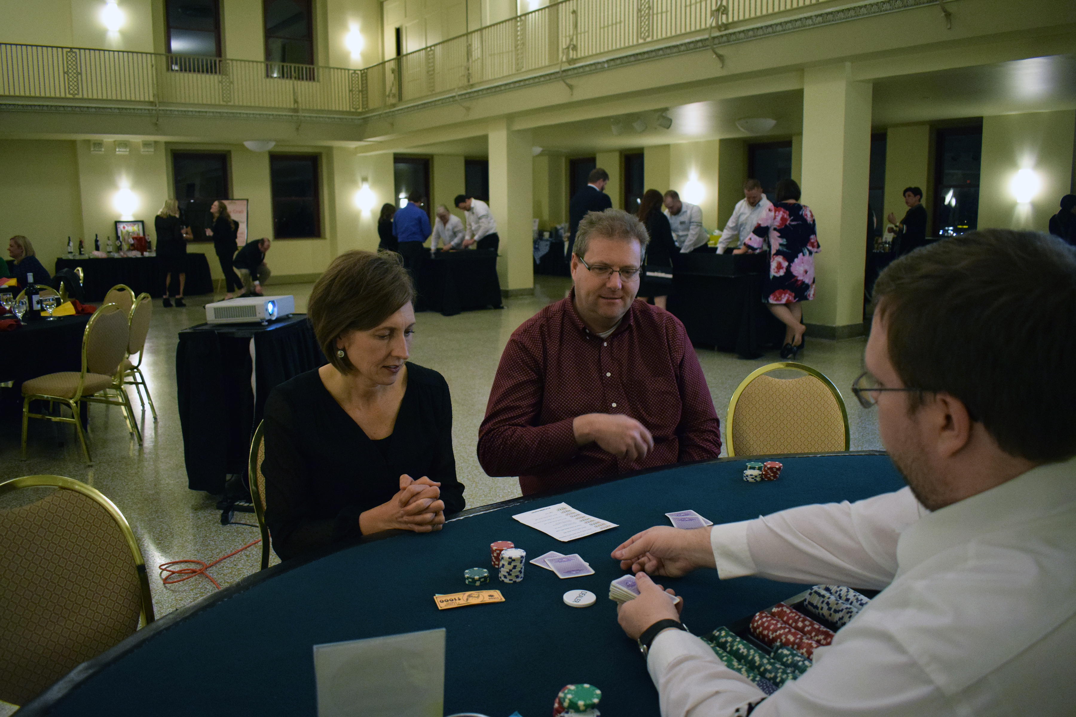 Anna and Jim Nubel play Texas Hold &#039;em at the Omaha Law League Casino Night at the Livestock Exchange Building on March 6, 2020. (Photo by Elizabeth A. Elliott)