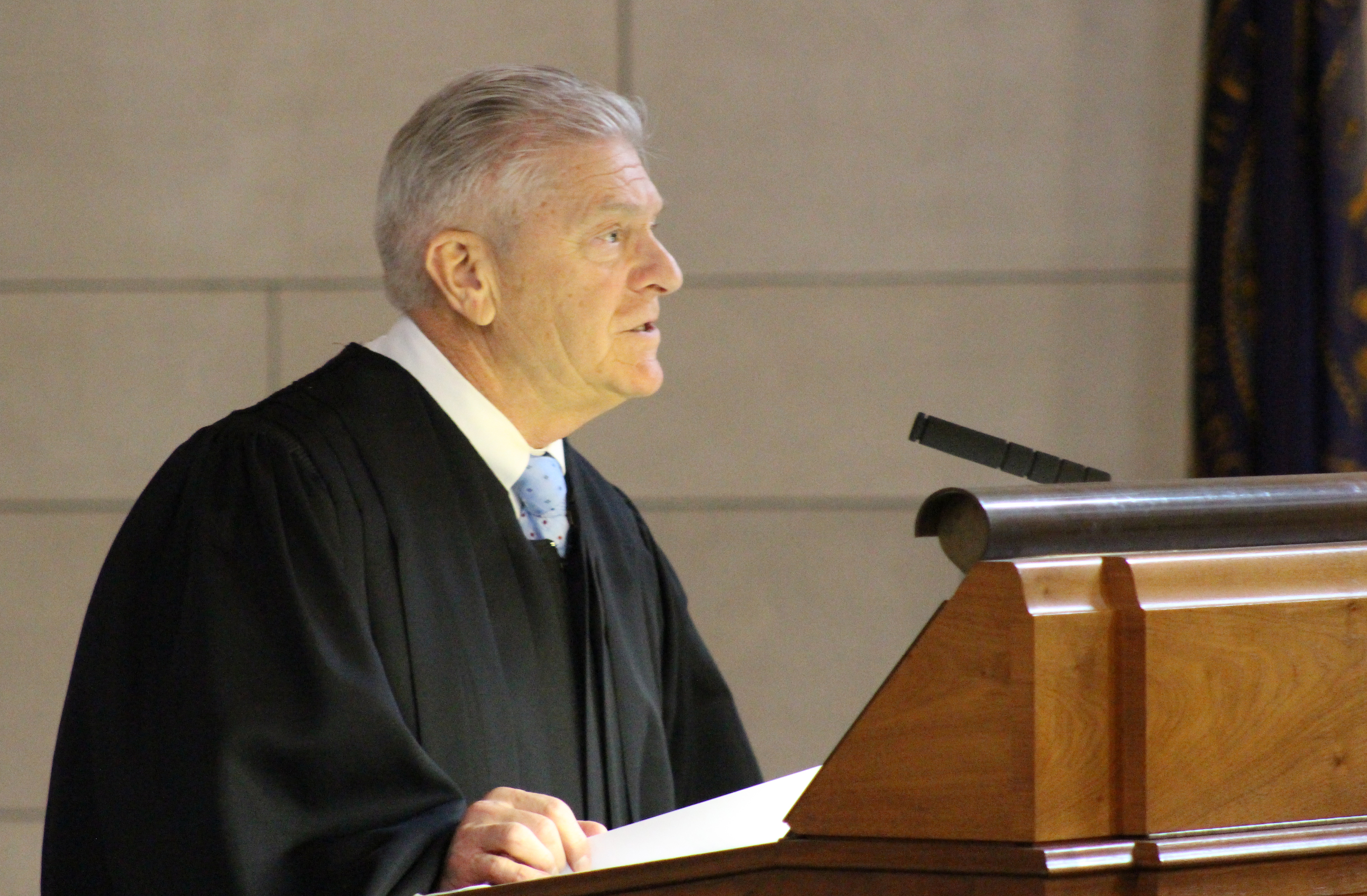 Nebraska Supreme Court Chief Justice Michael Heavican delivers the State of the Judiciary address to lawmakers at the Nebraska Legislature on Wednesday, Jan. 22, 2020. (Photo by Scott Stewart)