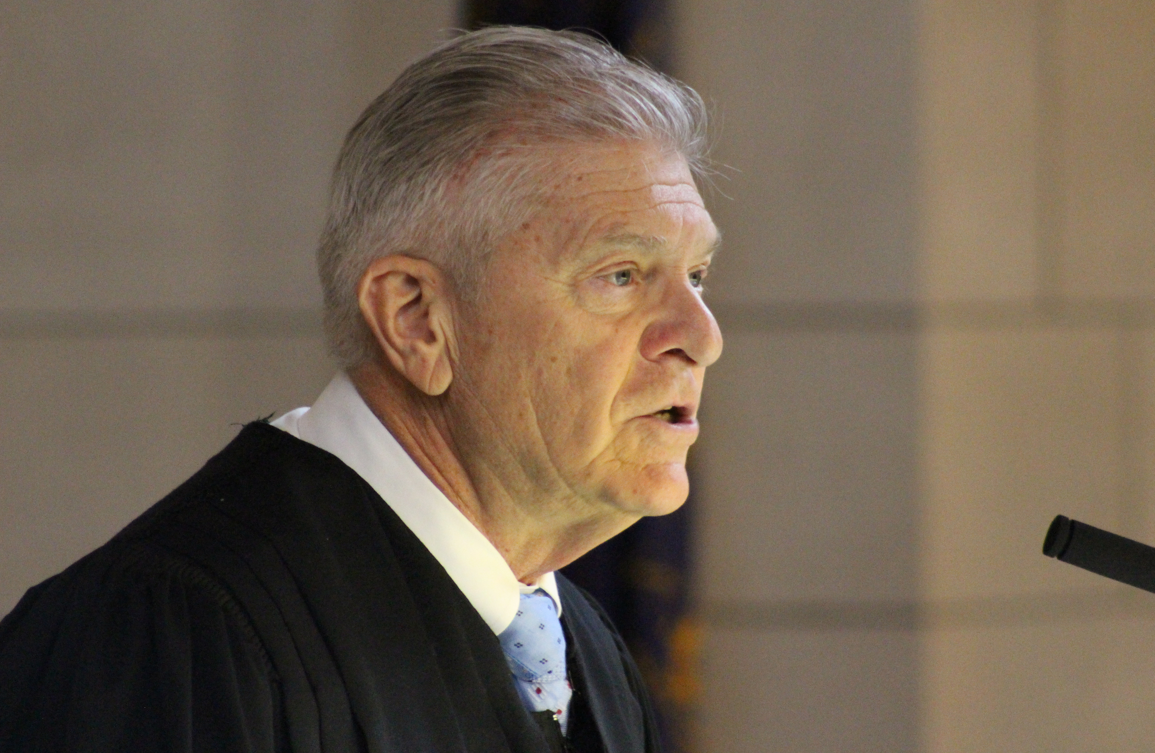 Nebraska Supreme Court Chief Justice Michael Heavican delivers the State of the Judiciary address to lawmakers at the Nebraska Legislature on Wednesday, Jan. 22, 2020. (Photo by Scott Stewart)
