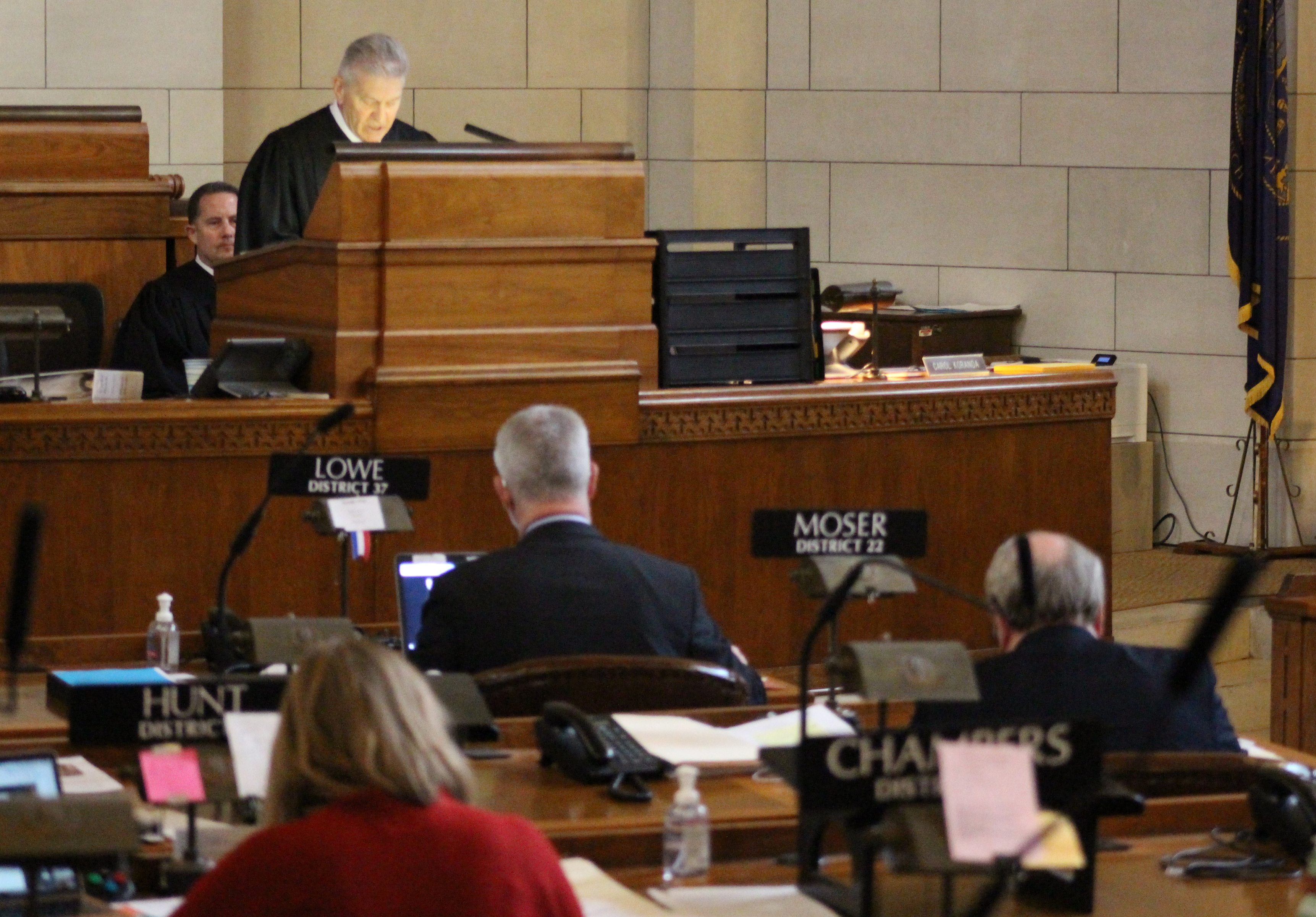 Nebraska Supreme Court Chief Justice Michael Heavican delivers the State of the Judiciary address to lawmakers at the Nebraska Legislature on Wednesday, Jan. 22, 2020. (Photo by Scott Stewart)