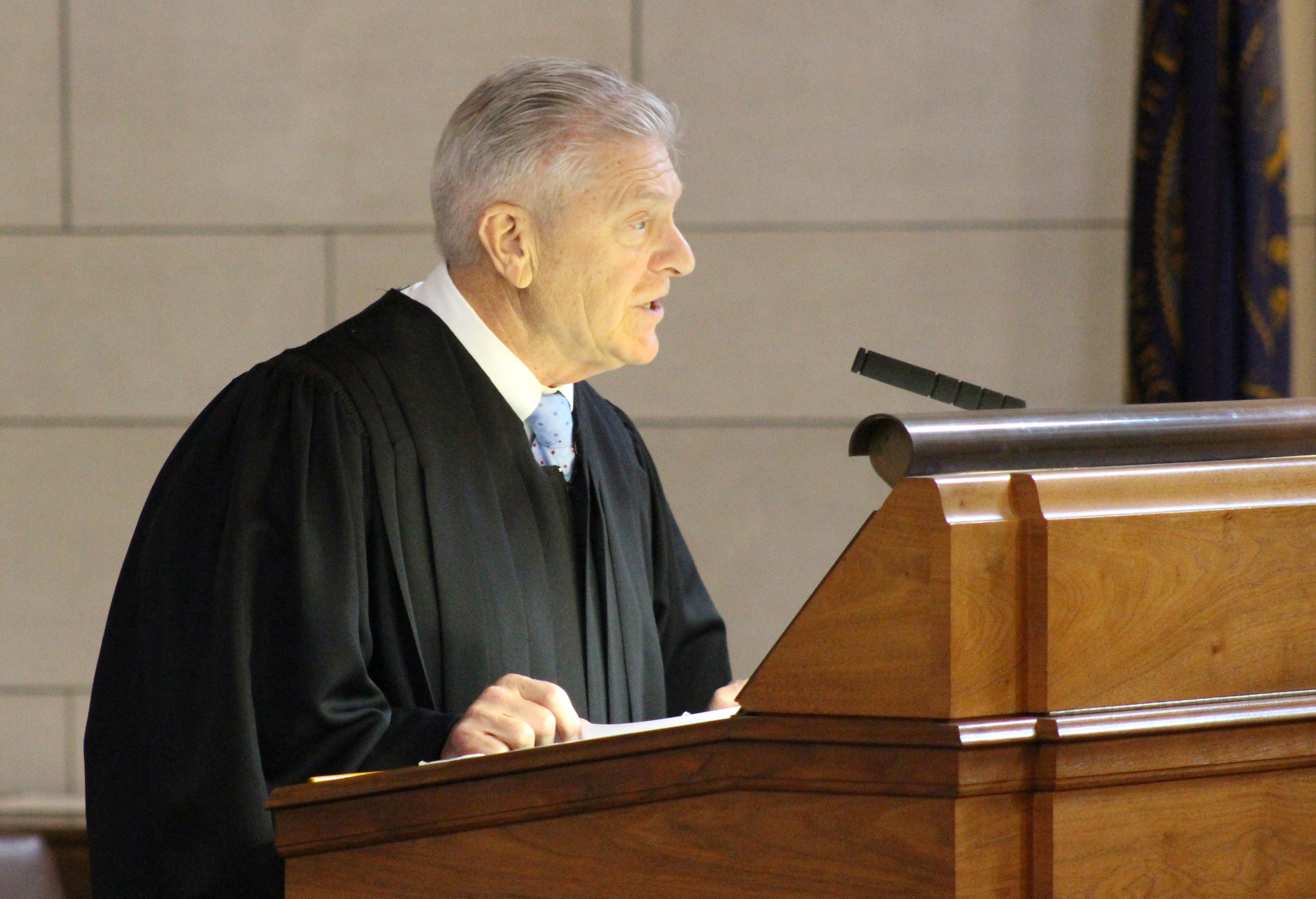 Nebraska Supreme Court Chief Justice Michael Heavican delivers the State of the Judiciary address to lawmakers at the Nebraska Legislature on Wednesday, Jan. 22, 2020. (Photo by Scott Stewart)