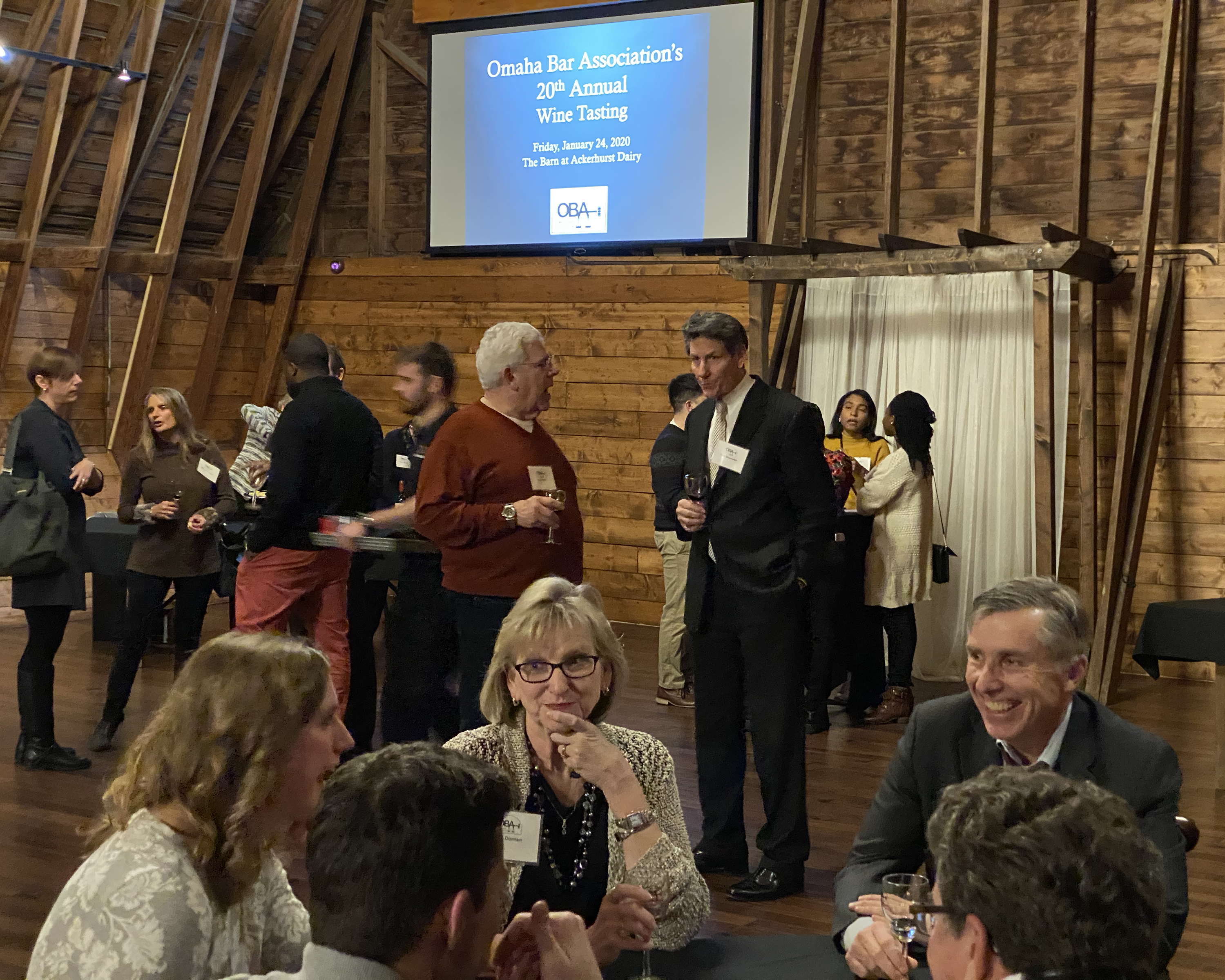 Omaha Bar Association members and their guests filled The Bar at Ackerhurst Dairy Farm for the 20th annual OBA Wine Tasting event Friday, Jan. 24, 2020. (Photo by Scott Stewart)