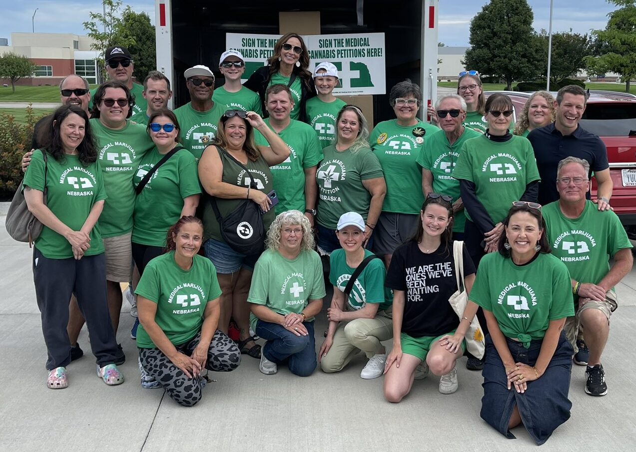 Nebraskans for Medical Marijuana celebrate turn-in day for 114,000 signatures the group gathered across two petitions to legalize and regulate medical marijuana, July 3, 2024.<br />(Courtesy of Nebraskans for Medical Marijuana campaign)