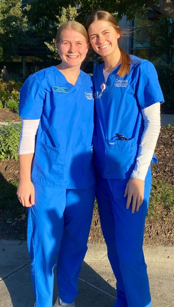 Kendra Wait (left) and Norah Sis during a clinical shift at Creighton University.<br />(Courtesy of Creighton University)