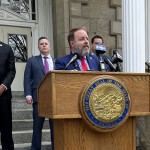 Democratic treasurer Zach Conine addresses reporters at a press conference to outline the priorities of Democrats who control Nevada's state Legislature on Wednesday, May 3, 2023.
(Gabe Stern / AP Photo)