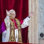 Newly elected Pope Leo XIV, formerly Cardinal Robert Francis Prevost, appears on the central loggia of St. Peter's Basilica at the Vatican shortly after his election as the 267th pontiff of the Roman Catholic Church, Thursday, May 8, 2025. 
(Domenico Stinellis / AP Photo)
