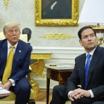 President Donald Trump and Secretary of State Marco Rubio listen during a meeting with Bahrain's Crown Prince Salman bin Hamad Al Khalifa in the Oval Office of the White House, Wednesday, July 16, 2025, in Washington. 
(Alex Brandon / AP Photo)