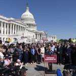 Rep. Marjorie Taylor Greene, R-Ga along with victims of Jeffrey Epstein and Ghislaine Maxwell's abuse, speaks during a news conference at the U.S. Capitol, Wednesday, Sept. 3, 2025, in Washington. 
(Jose Luis Magana / AP Photo)