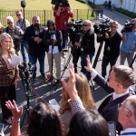 White House press secretary Karoline Leavitt speaks with reporters at the White House, Thursday, Oct. 2, 2025, in Washington. 
(Evan Vucci / AP Photo)