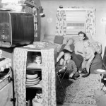 Watching the TV in their trailer house home at the U.S. Wheelus air base in Libya, about seven miles east of Tripoli on Feb. 19, 1959, are Mrs. Betty Wood, of Tampa, Florida, her son Phillip, eldest daughter Bonnie Jo, and the youngest daughter Cheryl Ann.
(Jim Pringle / AP Photo)