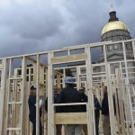 A coalition of Georgia housing rights organizations build a makeshift home outside the state Capitol in March to promote a tax credit bill that would save money on home construction expenses for nonprofits. Mayors across the country say the housing crisis has become one of their most important challenges.
(Ross Williams / Georgia Recorder)