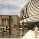 Architects of the Hawks Pavilion wanted to make it appear that the building is floating. Accomplishing that, project manager Kevin Vrooman said, required a complex steel structure. The second floor is suspended from above, and large steel cantilevers extend 40 feet out and above the building’s main level, allowing covered access at the main entrance and the exit to the sculpture gardens. 
(Courtesy photo)