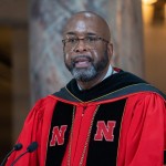 University of Nebraska-Lincoln Chancellor Rodney Bennett speaks at University of Nebraska President Jeffrey Gold’s investiture ceremony, Sept. 5, 2024. 
(Zach Wendling / Nebraska Examiner)