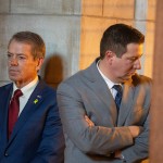  Nebraska Gov. Jim Pillen (left) and Governor’s Office Chief of Staff Dave Lopez, Jan. 28, 2026.
(Zach Wendling / Nebraska Examiner)