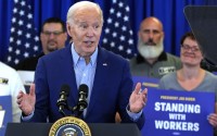 President Joe Biden speaks with reporters as he departs on Air Force One at Wilkes-Barre Scranton International Airport, Wednesday, April 17, 2024, in Scranton, Pa.
(Alex Brandon / AP Photo)