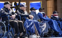 World War II veterans listen during a ceremony to mark the 80th anniversary of D-Day, Thursday, June 6, 2024, in Normandy. 
(Evan Vucci / AP Photo)