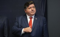 Illinois Gov. JB Pritzker speaks during a Democratic National Convention security briefing at the U.S. Secret Service's Chicago Field Office, Thursday, July 25, 2024, in Chicago.
 (Erin Hooley / AP Photo)