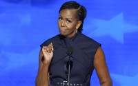 Former first lady Michelle Obama speaking during the Democratic National Convention Tuesday, Aug. 20, 2024, in Chicago. 
(J. Scott Applewhite / AP Photo