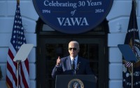 President Joe Biden speaks during the Violence Against Women Act 30th anniversary celebration on the South Lawn of the White House, Thursday, Sept. 12, 2024, in Washington. 
(Jose Luis Magana / AP Photo)