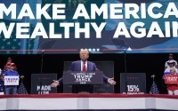 Republican presidential nominee former President Donald Trump speaks about the tax code and manufacturing at the Johnny Mercer Theatre Civic Center, Tuesday, Sept. 24, 2024, in Savannah, Ga. 
(Evan Vucci / AP Photo)